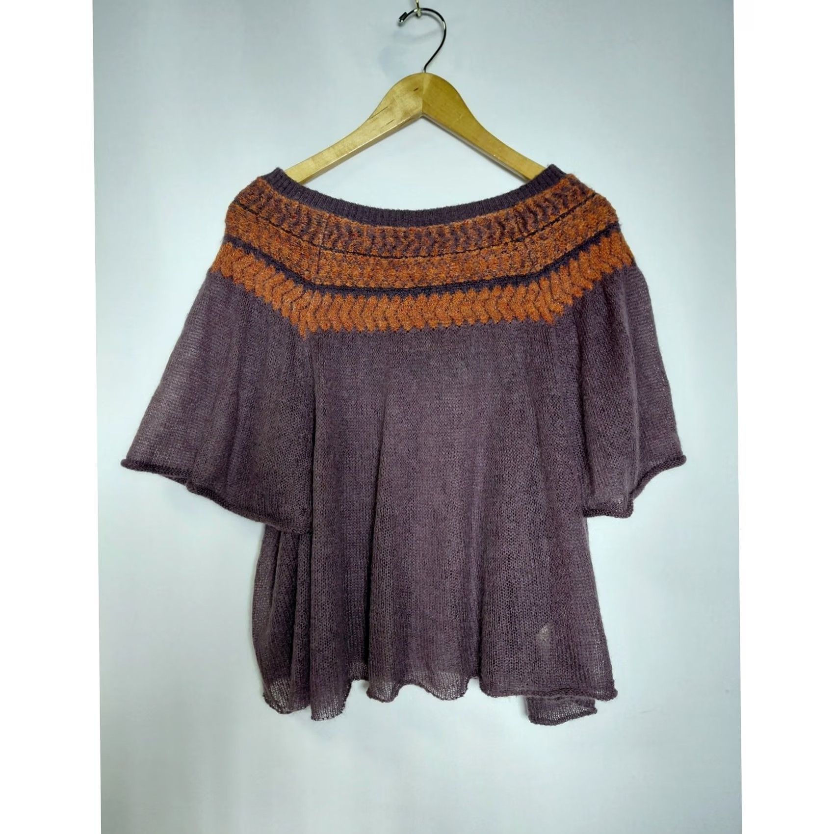Free People Free People Off-Shoulder Knit Top Purple Orange Short Sleeve Women XS Size XS / US 0-2 / IT 36-38 - 2 Thumbnail