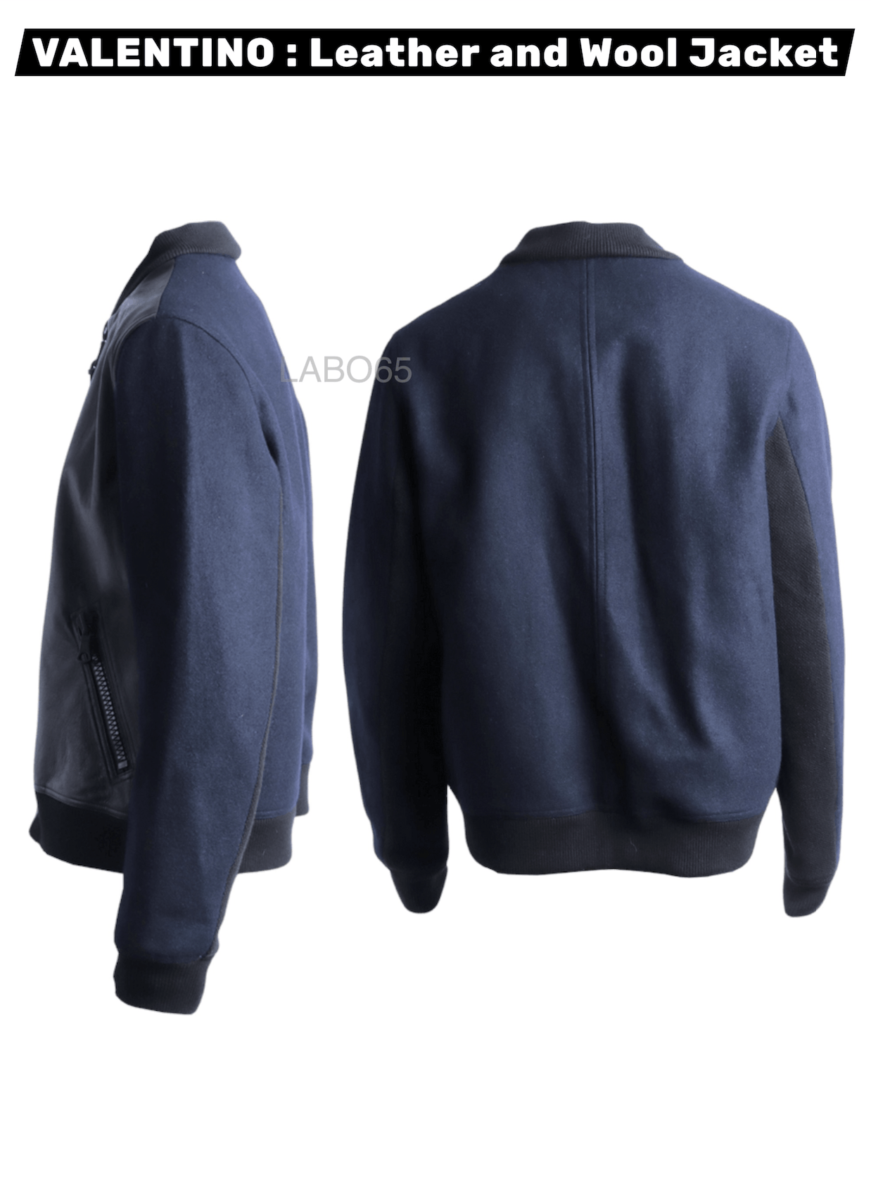 Valentino VALENTINO » Leather & Wool Bomber Jacket // Black+Navy Size US S / EU 44-46 / 1 - 3 Thumbnail
