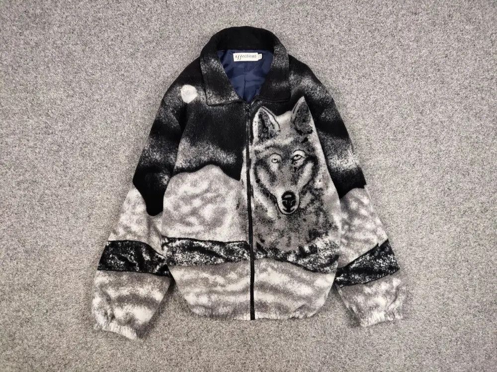 Japanese Brand Vintage 90's Fleece Zip Jacket Over Art Winter Wolf Hype Size US M / EU 48-50 / 2 - 2 Thumbnail