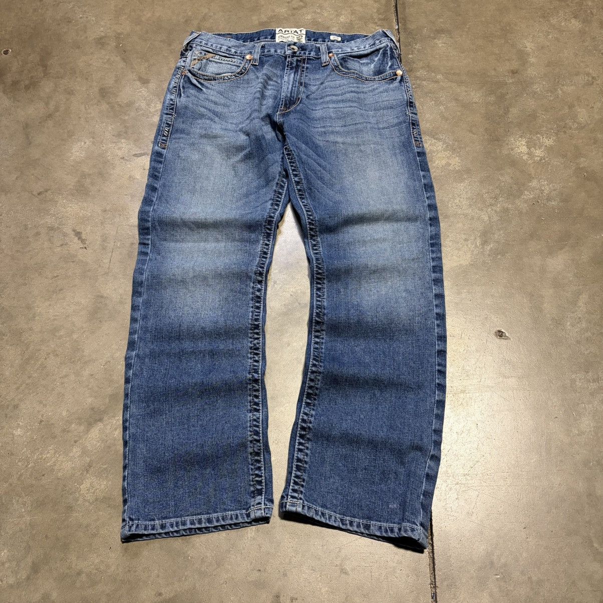 Ariat Vintage Ariat M5 Straight Leg Jeans Faded Washed Whisker Size US 35 - 1 Thumbnail