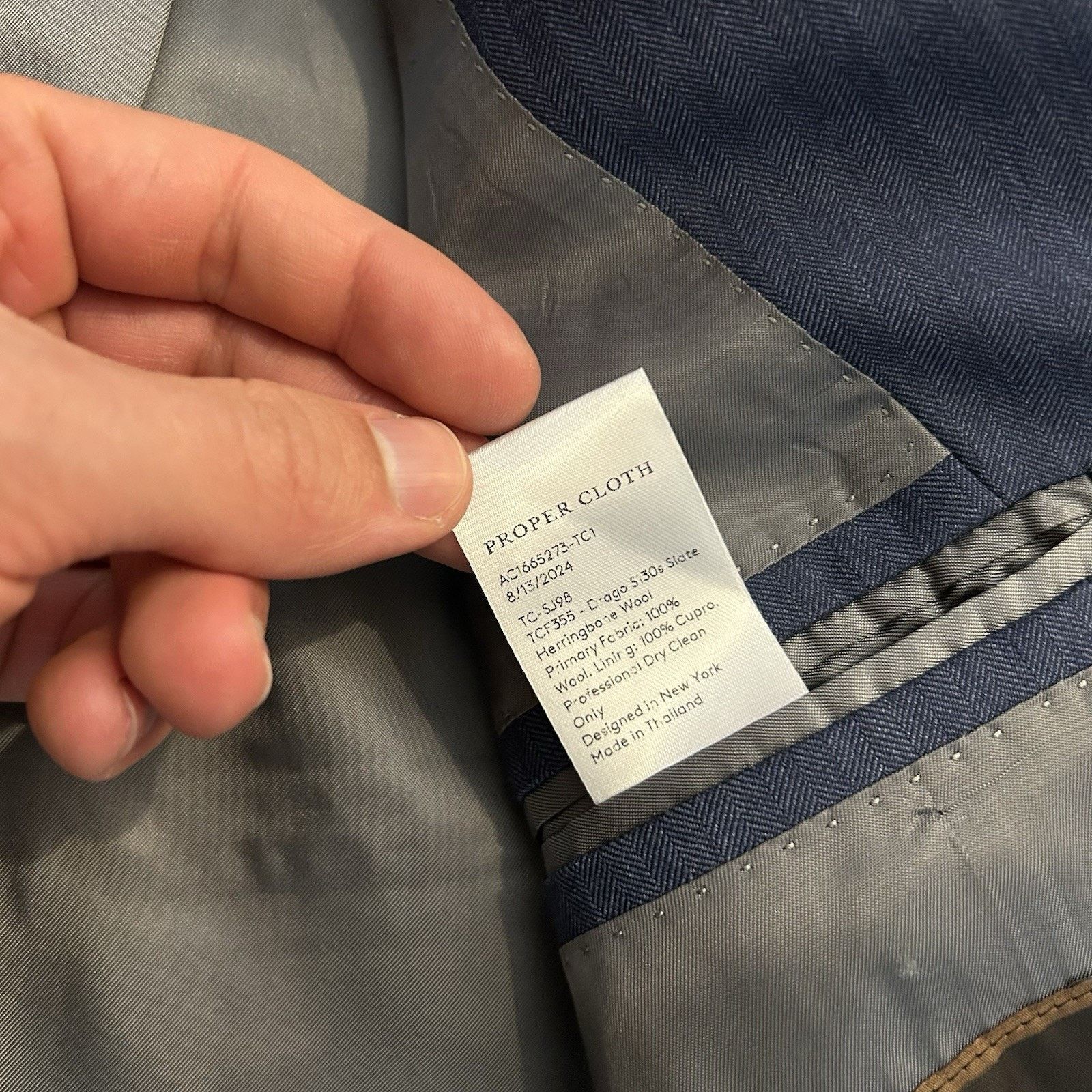 Proper Cloth Drago S130s Slate Herringbone 100% Wool Jacket Suit Blazer Size 46R - 7 Thumbnail