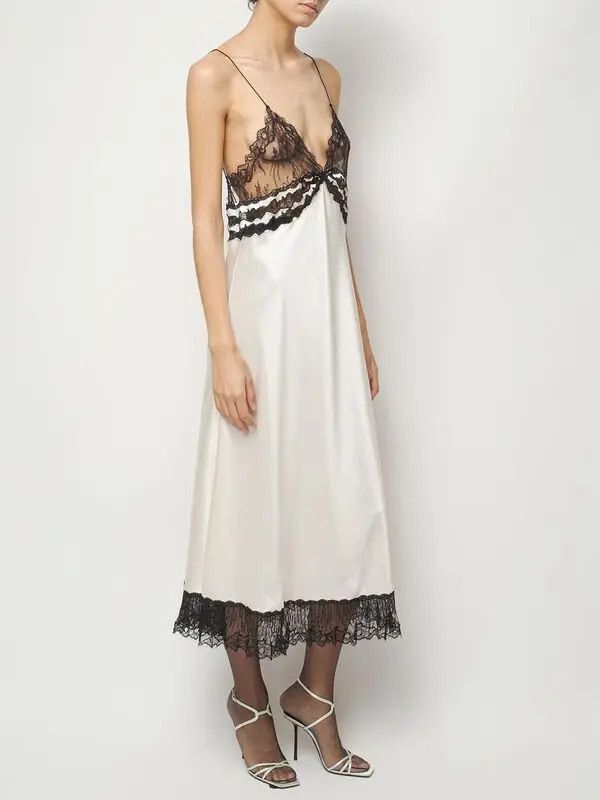 Saint Laurent Paris o1tp1o1224 Lingerie Dress In Silk And Lace in Black/White Size XS / US 0-2 / IT 36-38 - 3 Thumbnail