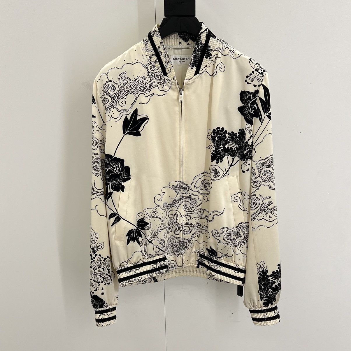 image of Anthony Vaccarello x Saint Laurent Paris Saint Laurent Bomber Jacket In Small in Cream, Men's