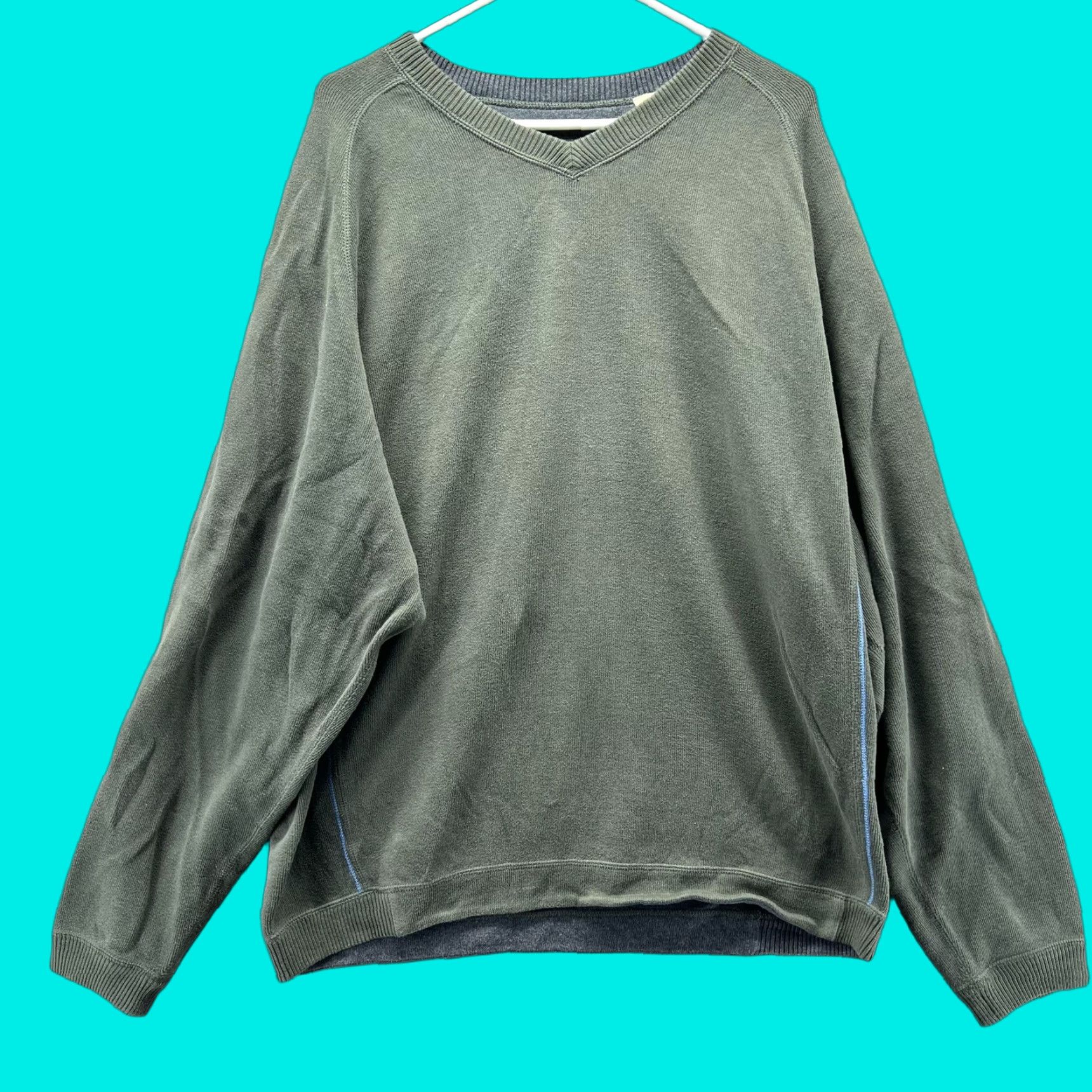 Tommy Bahama Tommy Bahama Sweater Mens XL Green V Neck Pullover Cotton Knit Reversible Knit, Solid, Raglan, Long Sleeve, Casual, Fall Winter Spring, Mens Size US XL / EU 56 / 4 - 1 Thumbnail