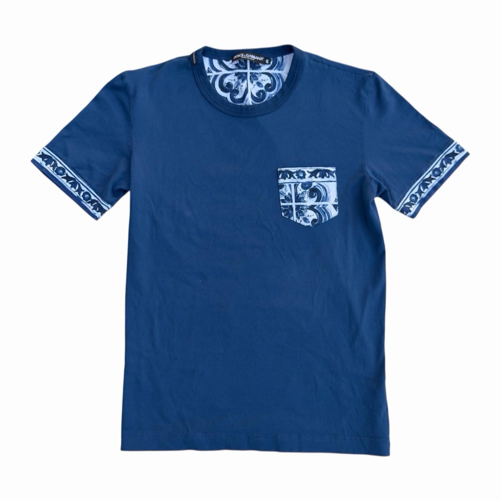 Dolce & Gabbana Navy Blue Majolica Cotton T-Shirt Sz US 10