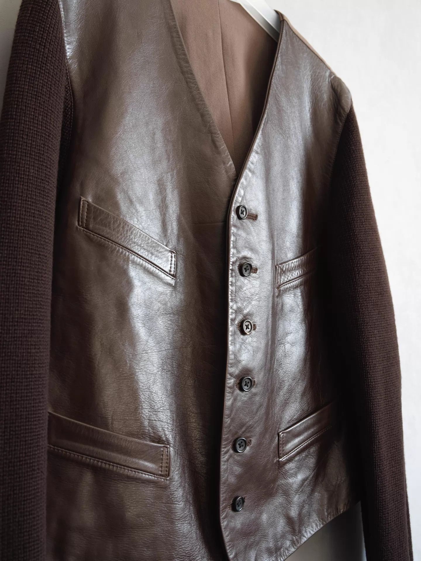 Yohji Yamamoto Yohji Yamamoto 91AW Knit Leather Panel Short Jacket Size US S / EU 44-46 / 1 - 2 Thumbnail