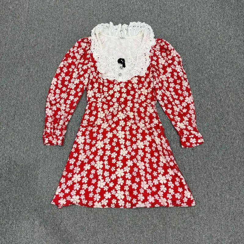 Miu Miu Miu Miu Red Cotton Floral Mini Dress 0089 Size XS / US 0-2 / IT 36-38 - 1 Thumbnail