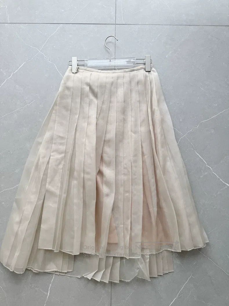 Fendi Silk Pleated Skirt, Beige
