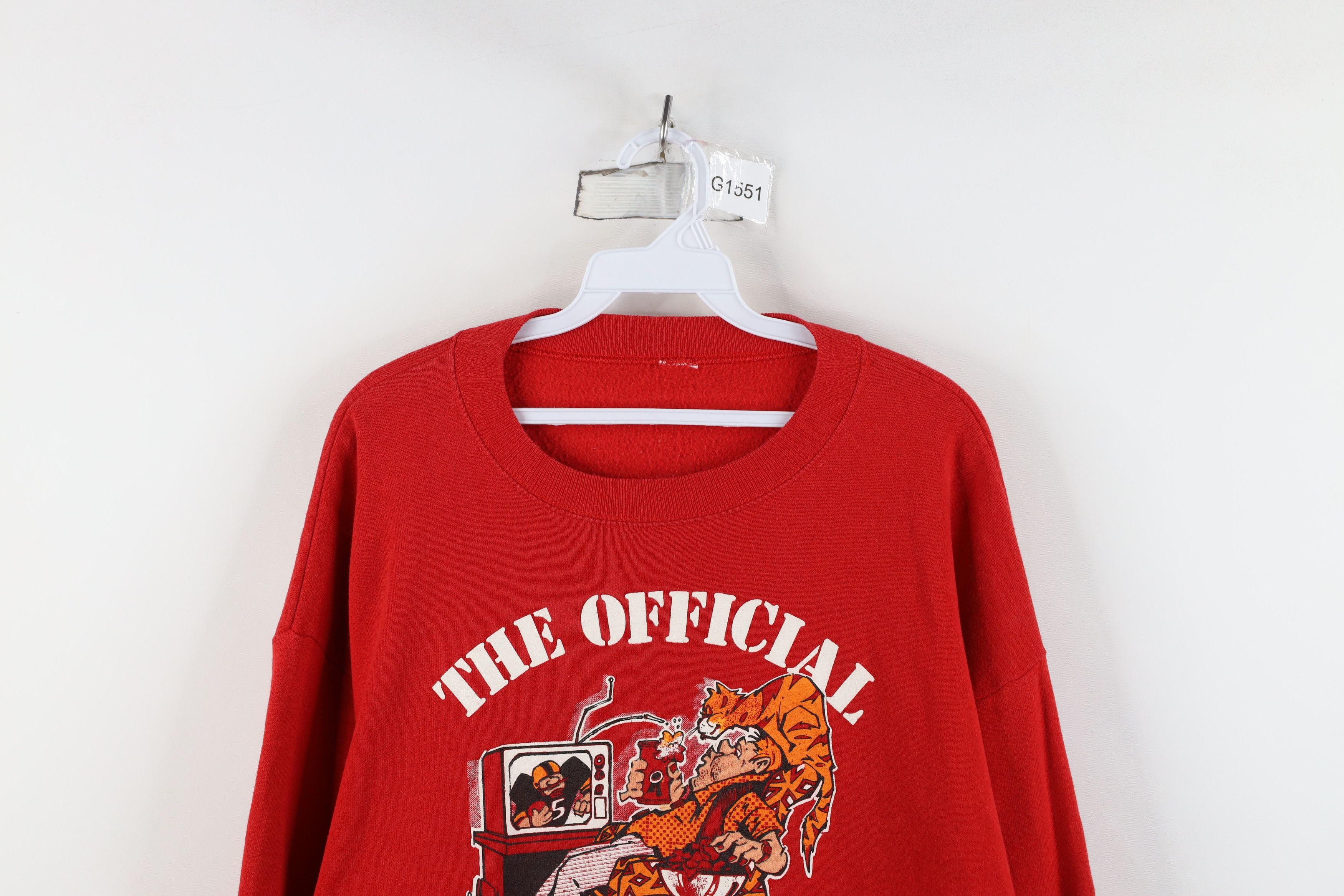 Vintage Vintage 90s Sit On My Tail Sports Cat Sweatshirt Red USA Size US XL / EU 56 / 4 - 2 Thumbnail