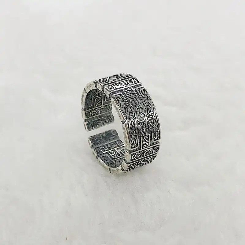 Jewelry × Vintage Thai Silver Ancient Style Retro Grass Pattern Ring Size ONE SIZE - 2 Thumbnail