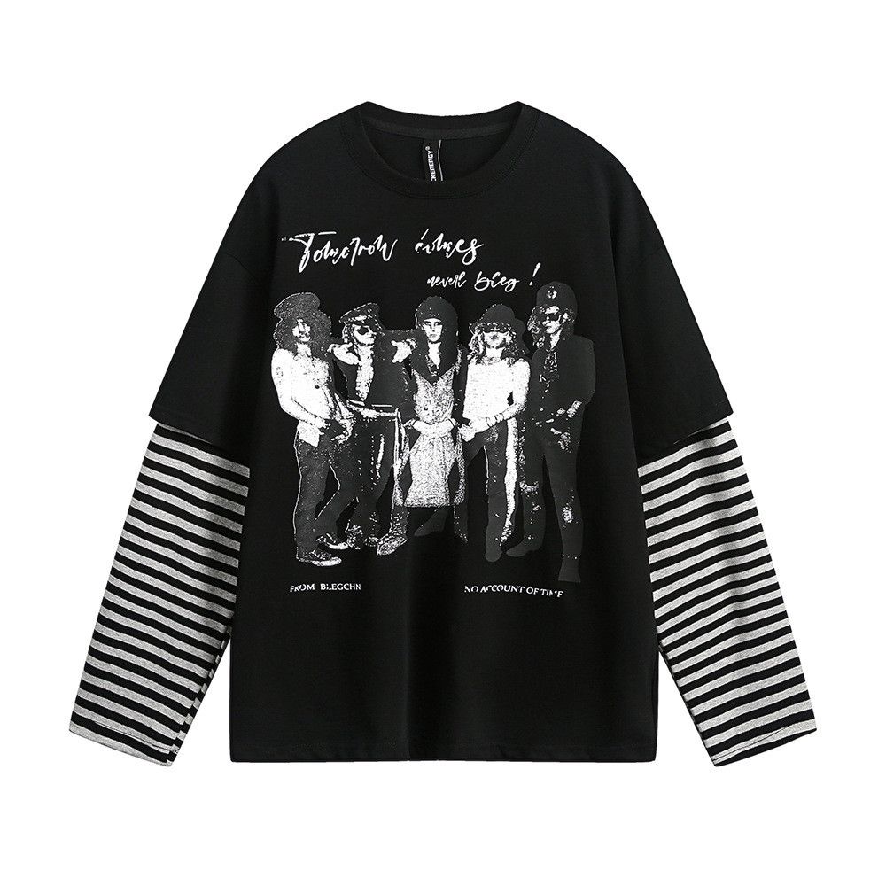 Japanese Brand × Vintage Hiphop rock portrait fake two-piece long-sleeved T-shirt Size US M / EU 48-50 / 2 - 1 Thumbnail