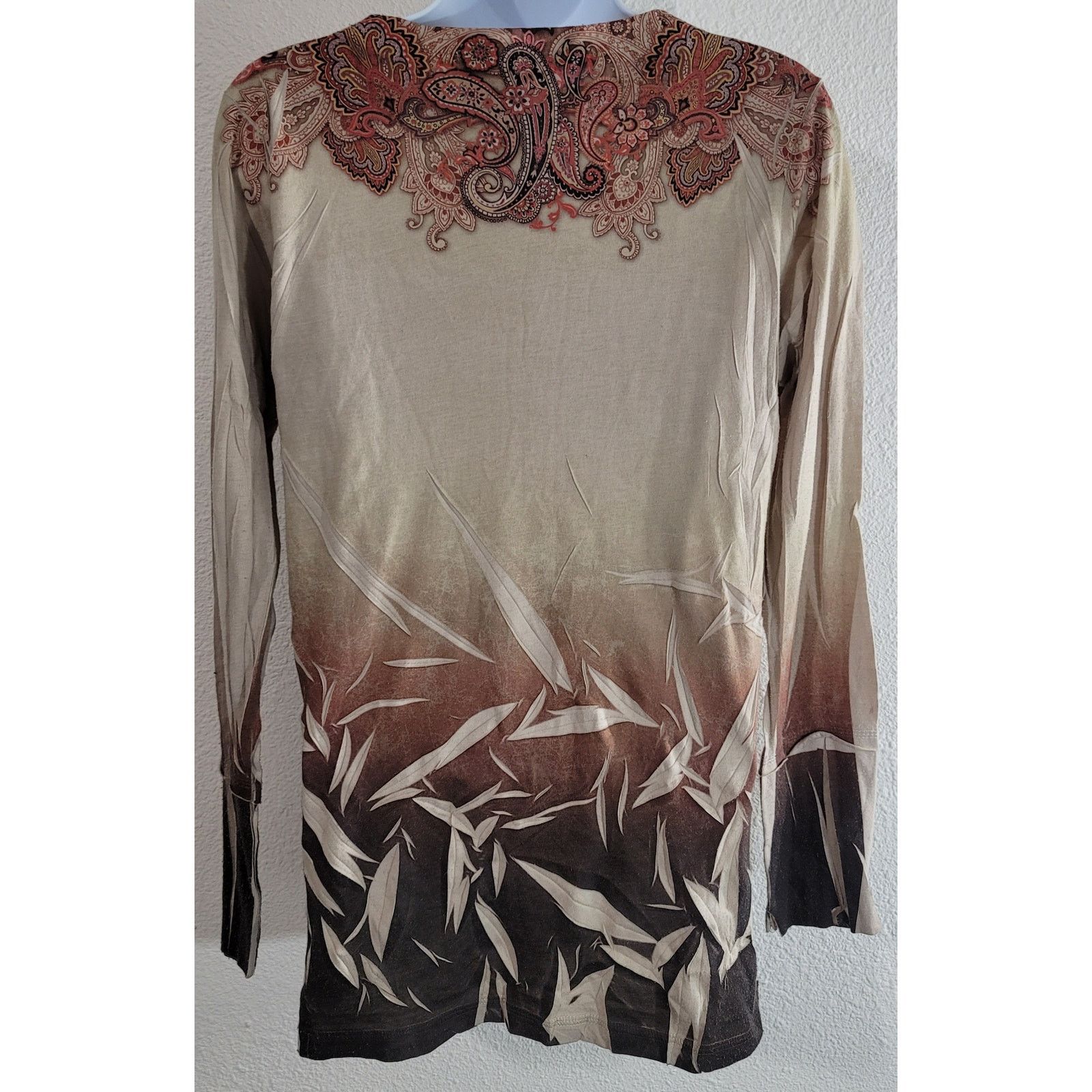 Decree Decree Tan Orange Paisley Print Top Large Long Sleeves Size L / US 10 / IT 46 - 3 Thumbnail