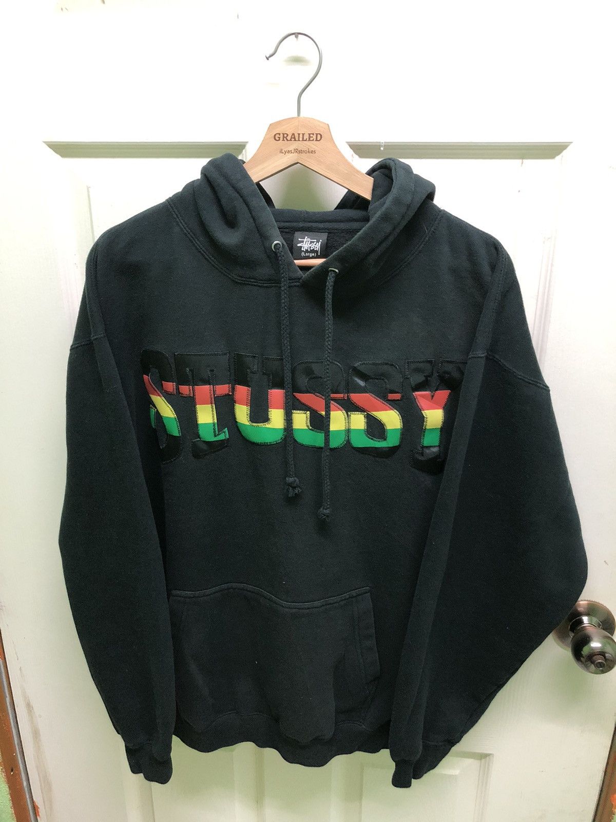 Vintage 00’s Stussy Rasta Embroidered Spellout Hoodie Rare
