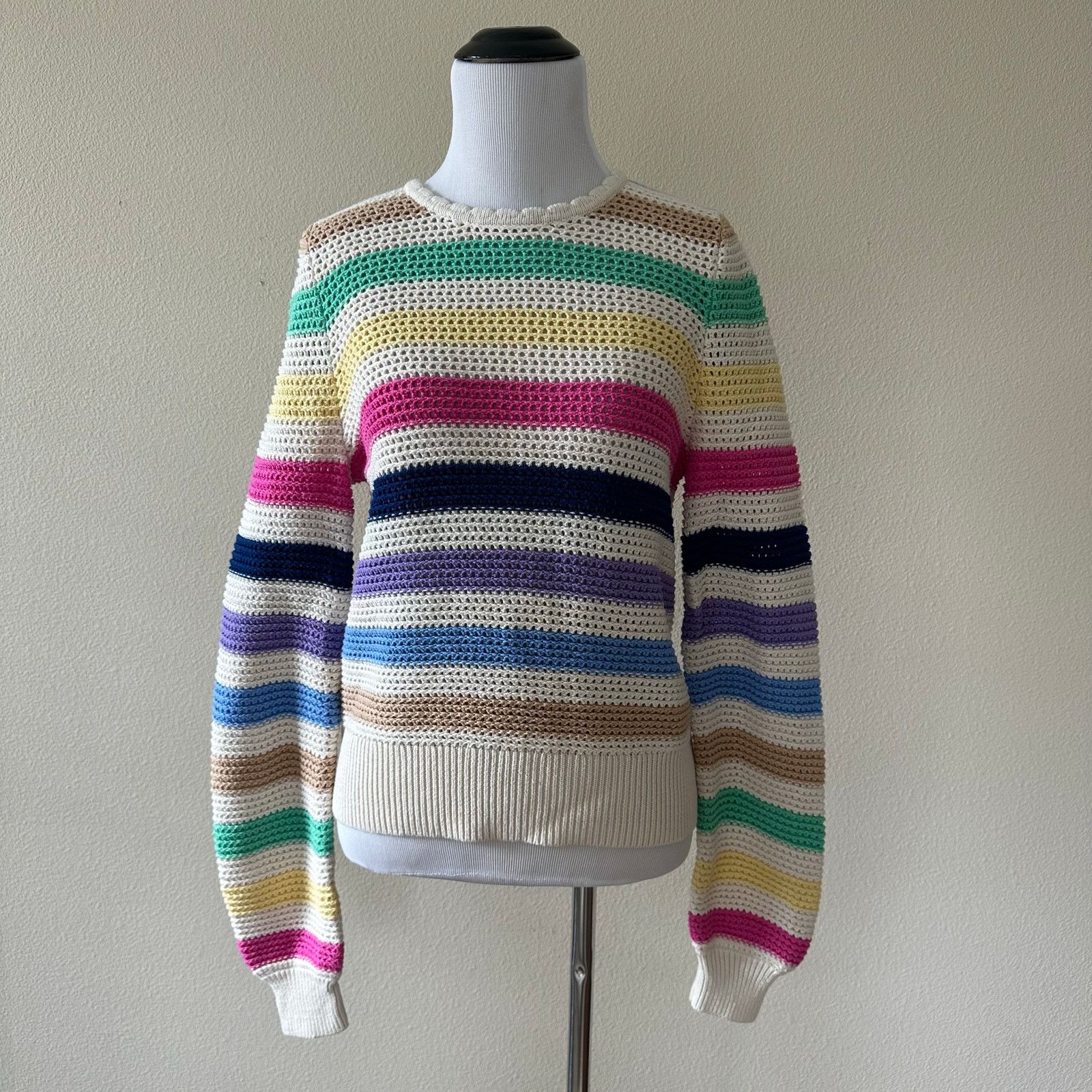 Gap GAP Rainbow Stripe Crochet Crewneck Sweater Size S Size S / US 4 / IT 40 - 1 Thumbnail