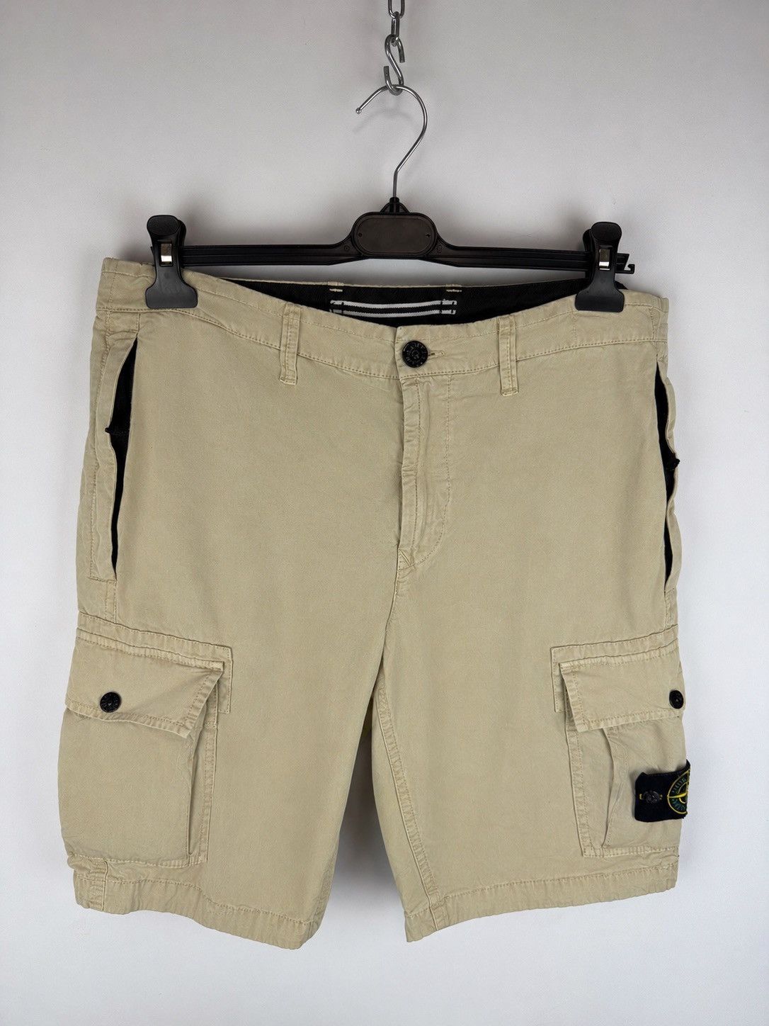 Beige Stone Island cargo shorts