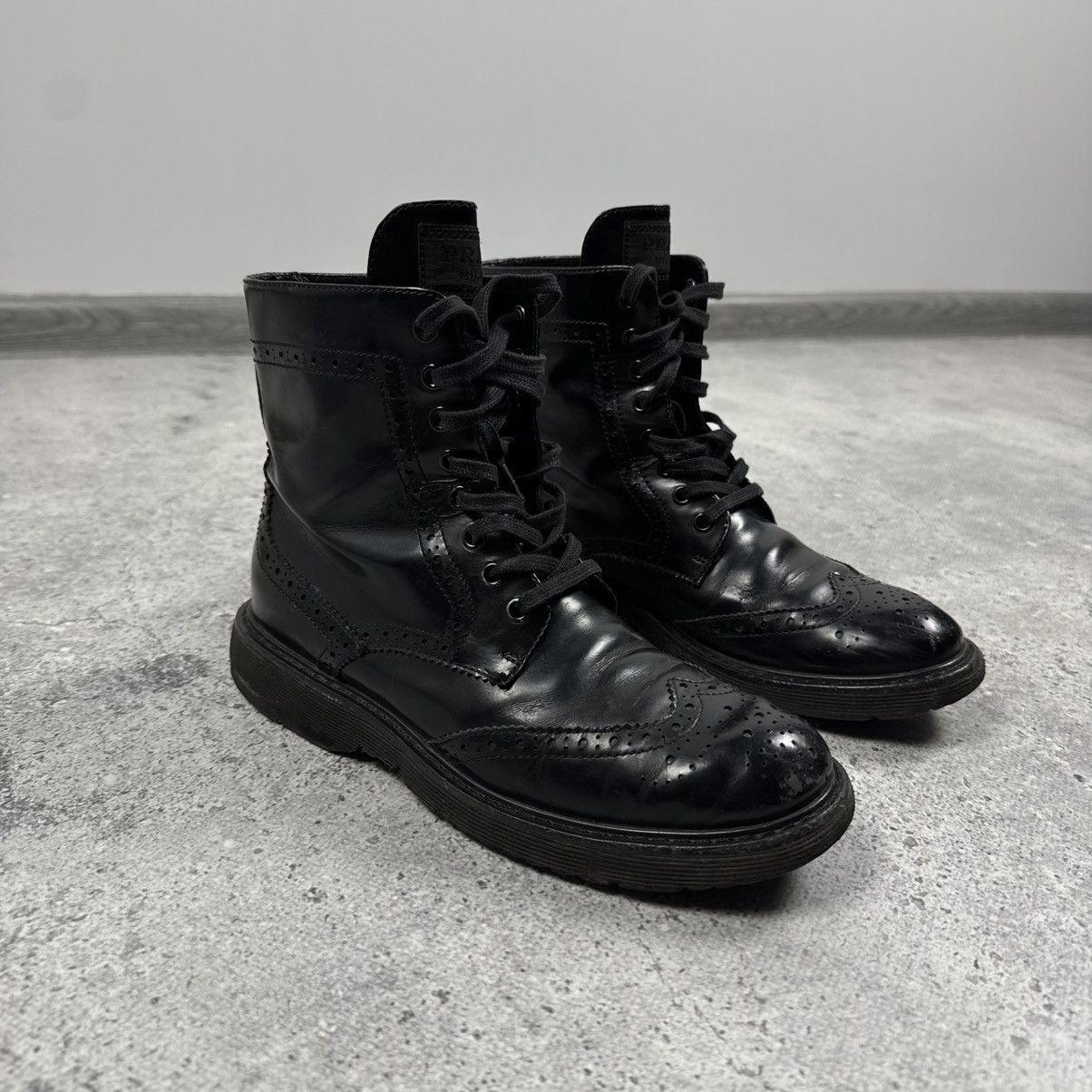 Prada Prada Lace - Up Brogue Leather Ankle Combat Boots Size US 7 / IT 37 - 1 Thumbnail