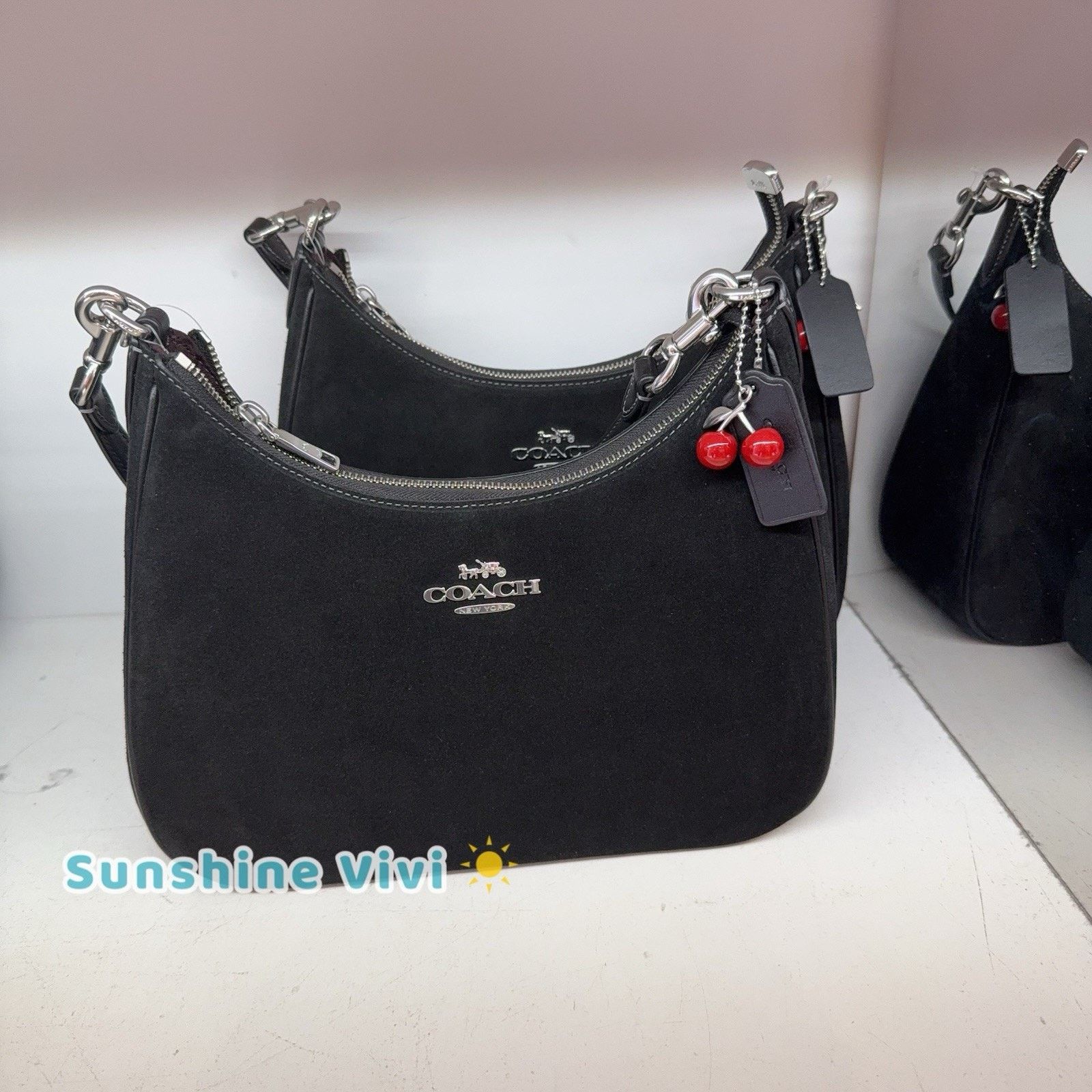 Coach NWT COACH Teri Hobo Bag Cherry Charm CCZ88 🍒Silver Black Size ONE SIZE - 1 Thumbnail