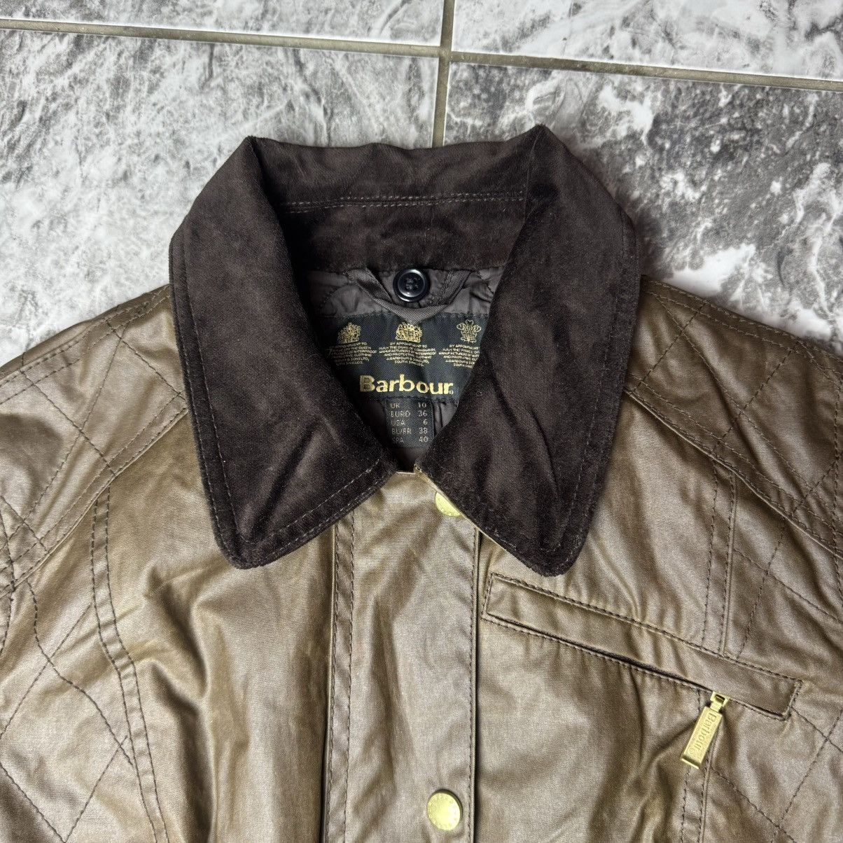 Barbour × Vintage Barbour Wax Jacket Quilted Brown Size 10 Size M / US 6-8 / IT 42-44 - 4 Thumbnail