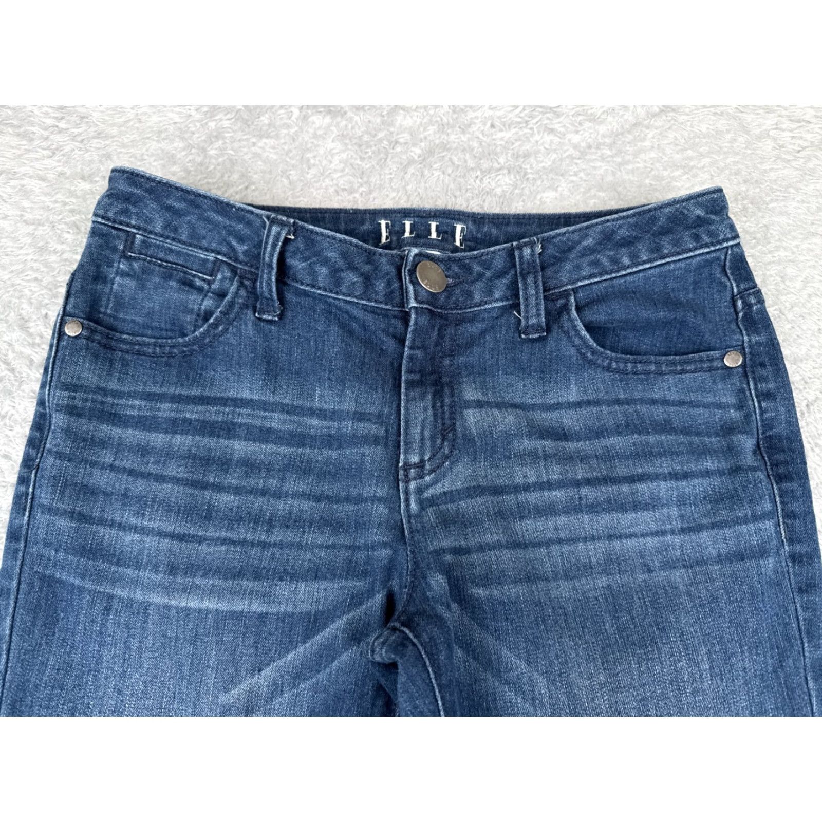 Vintage ELLE Jeans Womens Blue Denim Flared Low Rise 28x30 Slimming Stretch 5-Pocket Design Regular 2/Adult Womens Jeans Size 26" / US 2 / IT 38 - 4 Thumbnail