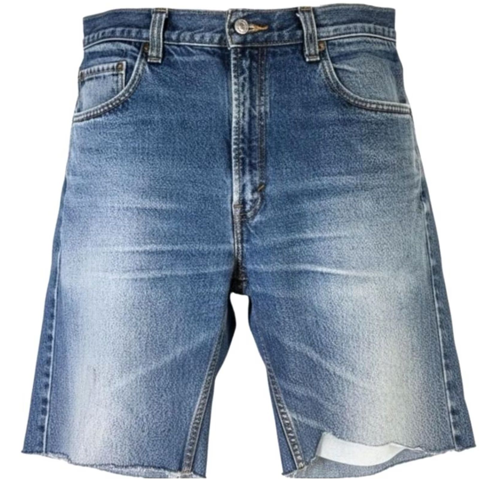 Levi's Levi's 505 Shorts Mens 36 Blue Denim Bermuda Distressed 5-Pocket Regular Fit Raw Hem Summer casual Size US 36 / EU 52 - 2 Thumbnail