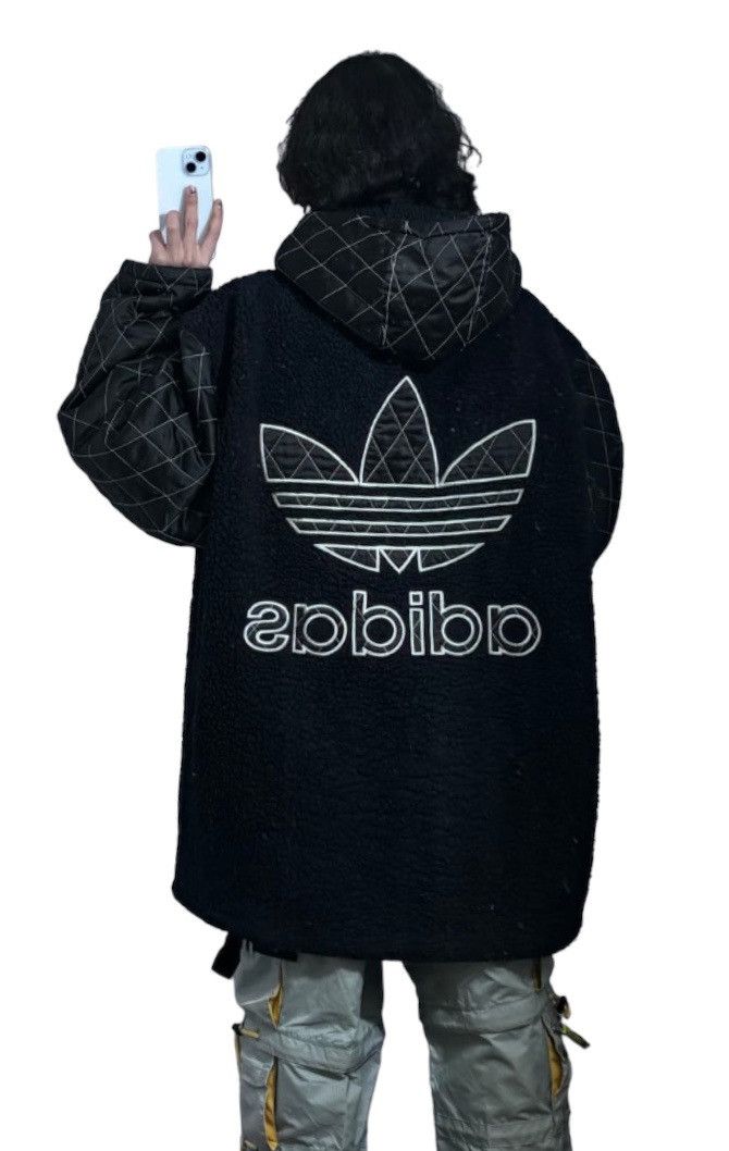 Adidas × Descente × Vintage Vintage 90s Adidas Trefoil Big Logo Pile Fleece Hoodie Size US L / EU 52-54 / 3 - 1 Thumbnail
