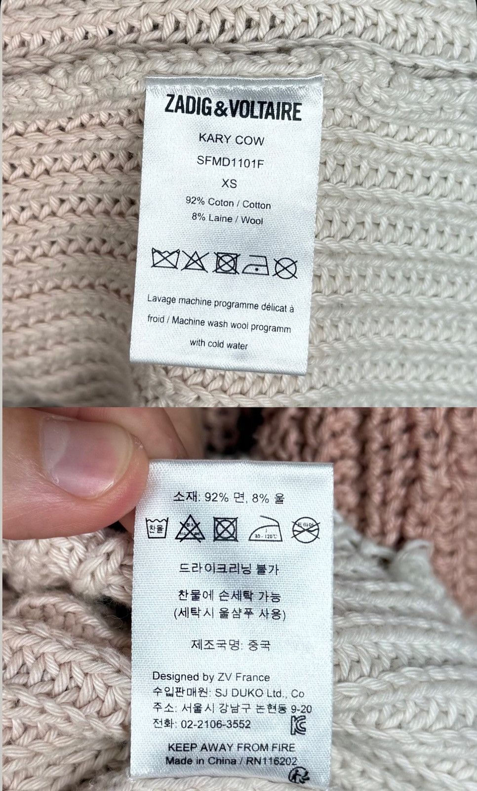 Zadig & Voltaire Zadig&Voltaire Kary Cow Distress Cotton Wool Knit Sweater Size XS / US 0-2 / IT 36-38 - 11 Thumbnail