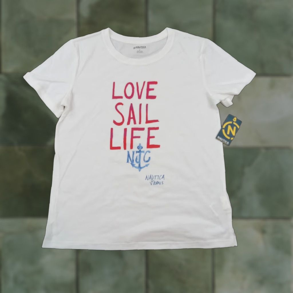 Nautica Nautica T-shirt Womens Small White Short Sleeve Crew Neck Logo Love Sail Life Size S / US 4 / IT 40 - 1 Thumbnail