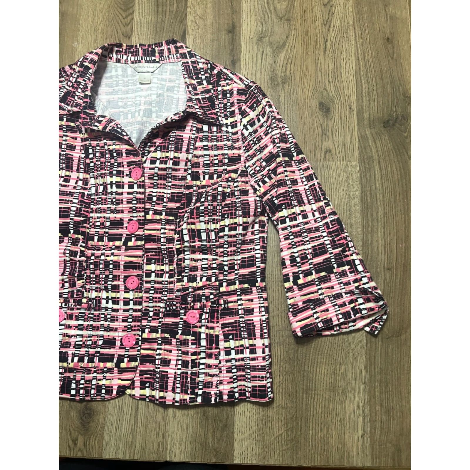 Vintage Christopher & Banks Blazer Women's Medium Pink White Black Button Up Size M / US 6-8 / IT 42-44 - 4 Thumbnail