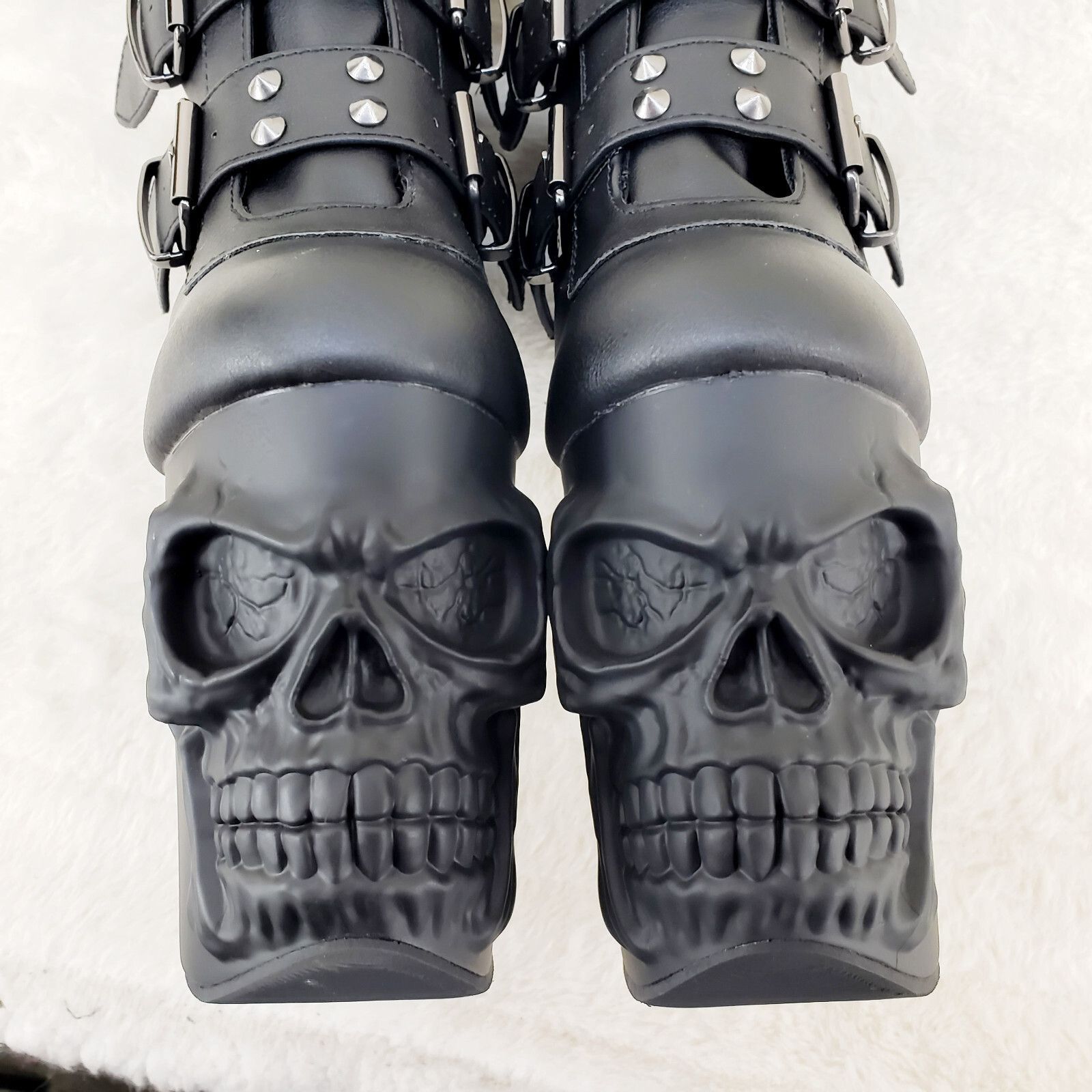 Other Rapture Black Matte Skull & Bones 8" High Heel Platform Boot Size US 9 / IT 39 - 7 Thumbnail