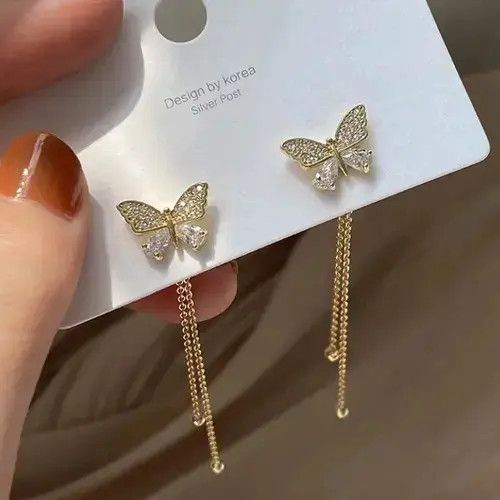 Other Women's Gold Butterfly Long Tassel Dangle Drop Earrings Size ONE SIZE - 1 Thumbnail