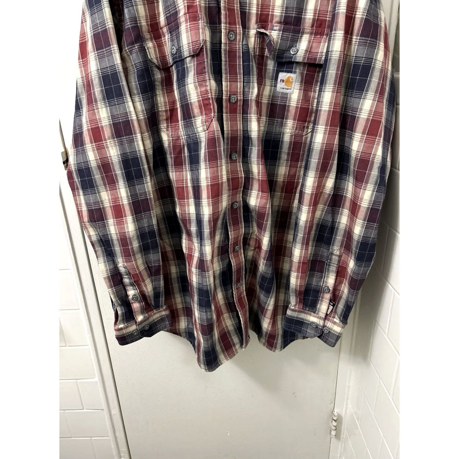 Carhartt Carhartt FR Flame Resistant Shirt Mens XL Tall Red Navy Plaid CAT2 L/S Size US XL / EU 56 / 4 - 3 Thumbnail