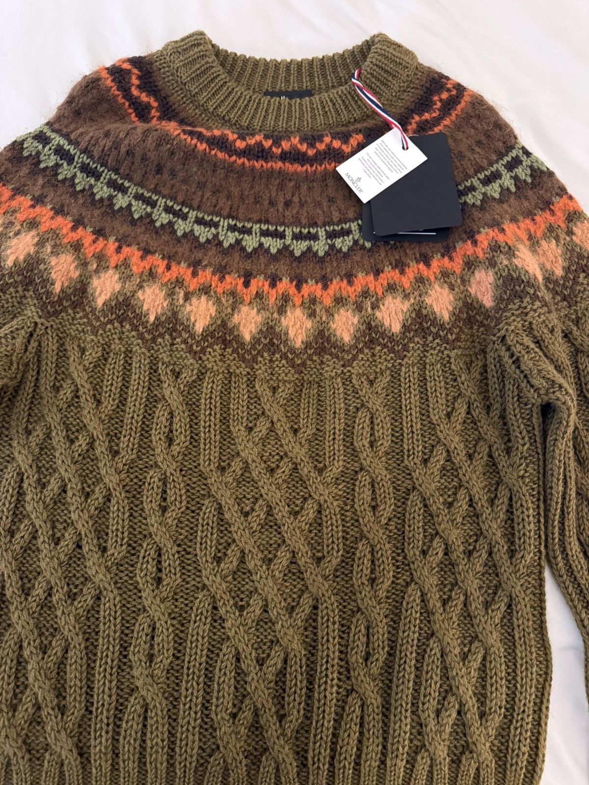 Moncler Grenoble Moncler Cable Knit Sweater Fair Isle Pattern Olive Green NWT Size US L / EU 52-54 / 3 - 4 Thumbnail