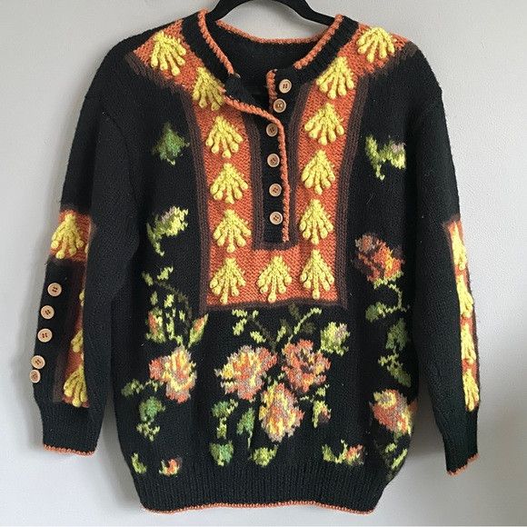 Vintage Vintage Handmade 3D Flowers Half Button Sweater - S / M Size S / US 4 / IT 40 - 7 Thumbnail