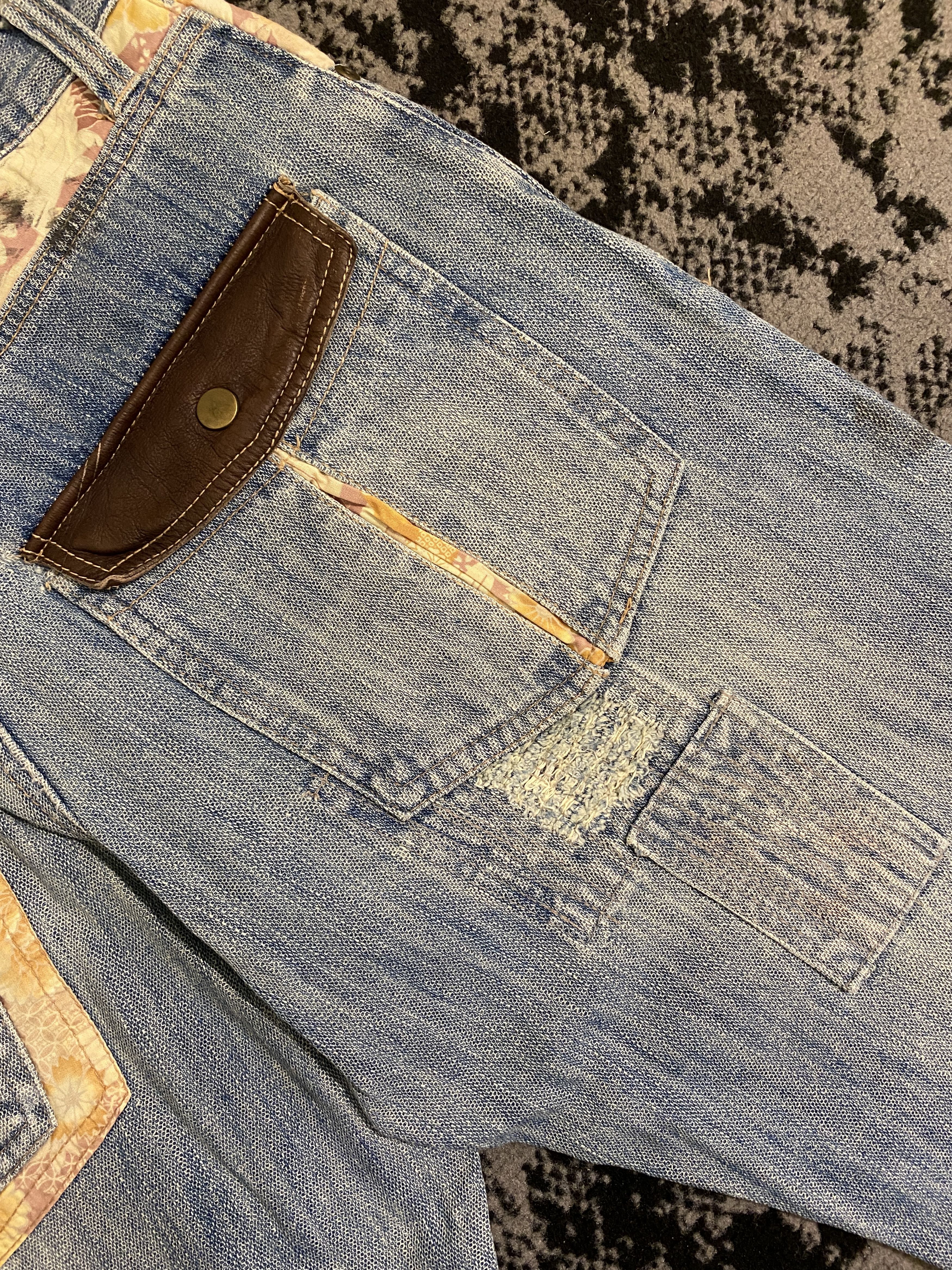 Japanese Brand Floral Patchwork Ripped Denim Vintage Japanese Brand Size US 33 - 5 Thumbnail