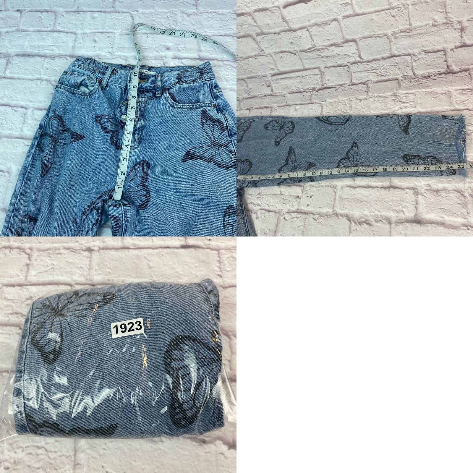 Pacsun PacSun Womens High Rise Straight Jeans Size 25 Blue Butterfly Print Ankle Raw Hem PacSun Jeans 5-Pocket Design Bagged Hem Mens Womens Size 42" / US 20 - 9 Thumbnail