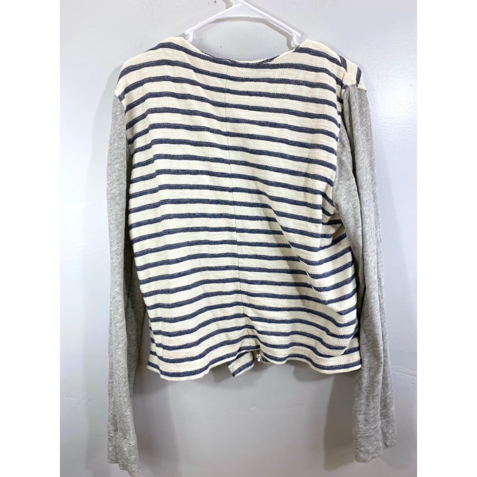 Lou & Grey Lou & Grey By Loft Striped Zip Up Moto Jacket L Gray Shirt Womens Casual Size L / US 10 / IT 46 - 2 Thumbnail