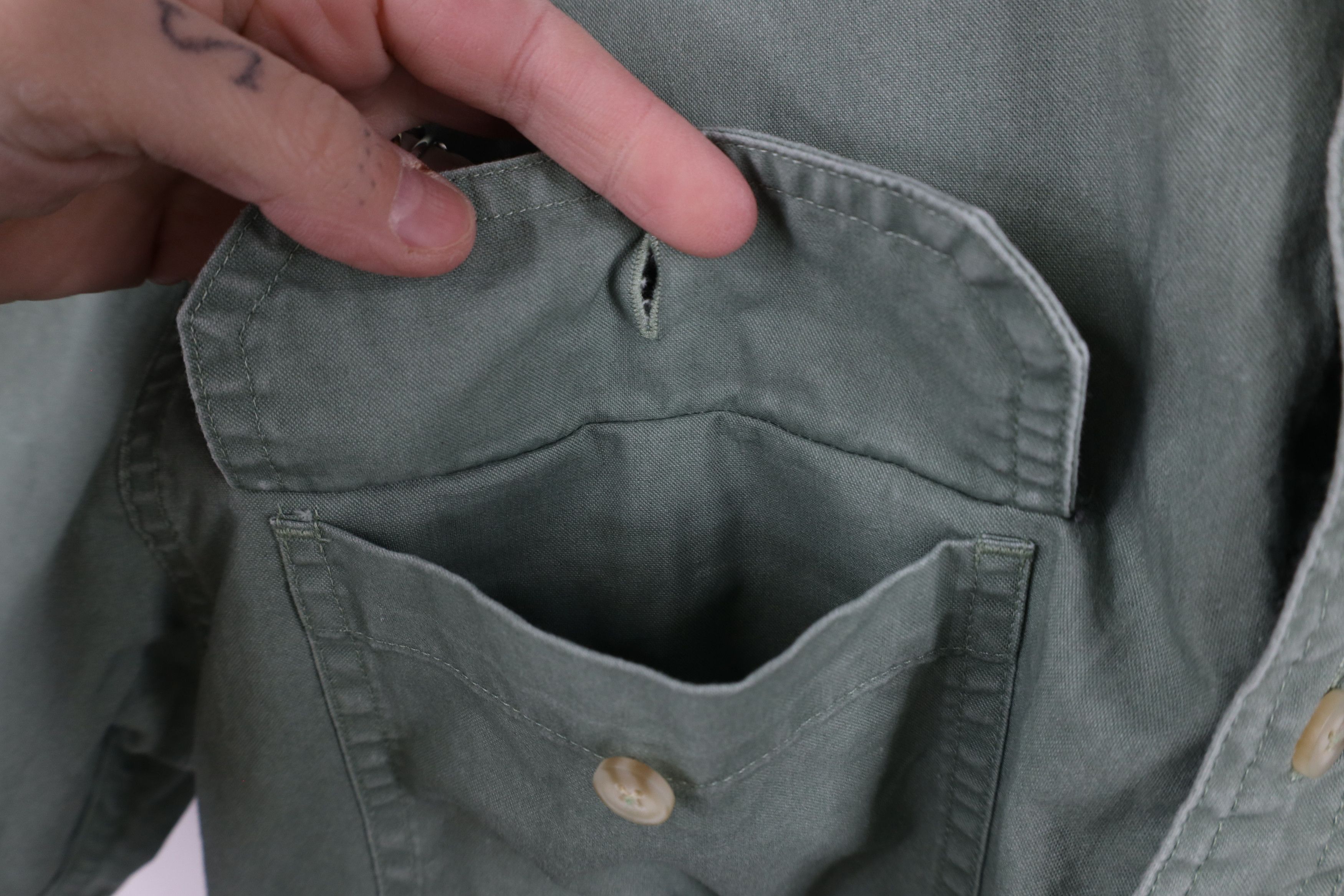 L.L. Bean × Vintage Vintage 90s LL Bean Stonewash Safari Bush Button Shirt Green Size US S / EU 44-46 / 1 - 7 Thumbnail
