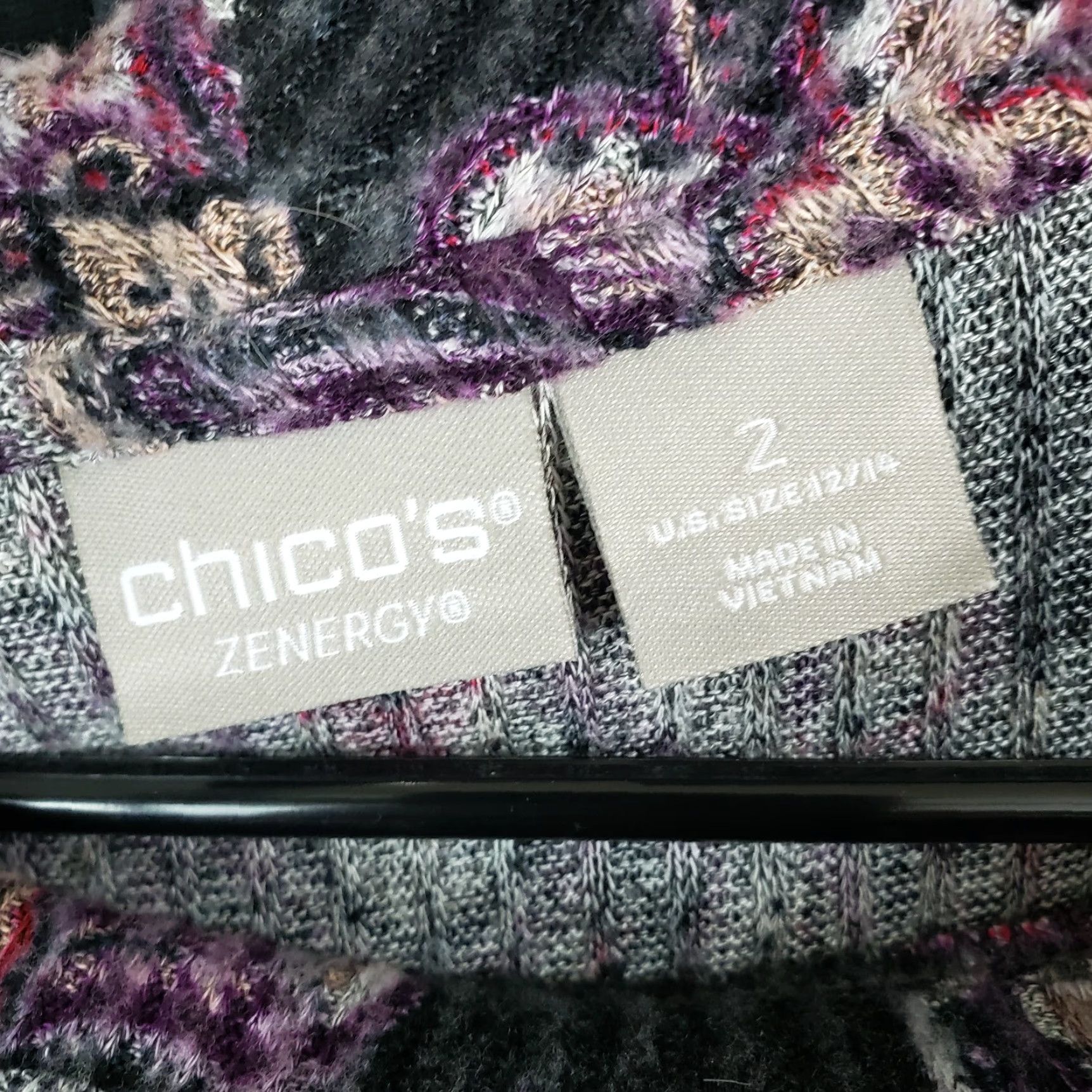 Vintage Chicos Zenergy Womens Blouse Shirt long sleeve L Gray Purple Ribbed Cowl Neck Pullover Size L / US 10 / IT 46 - 6 Thumbnail