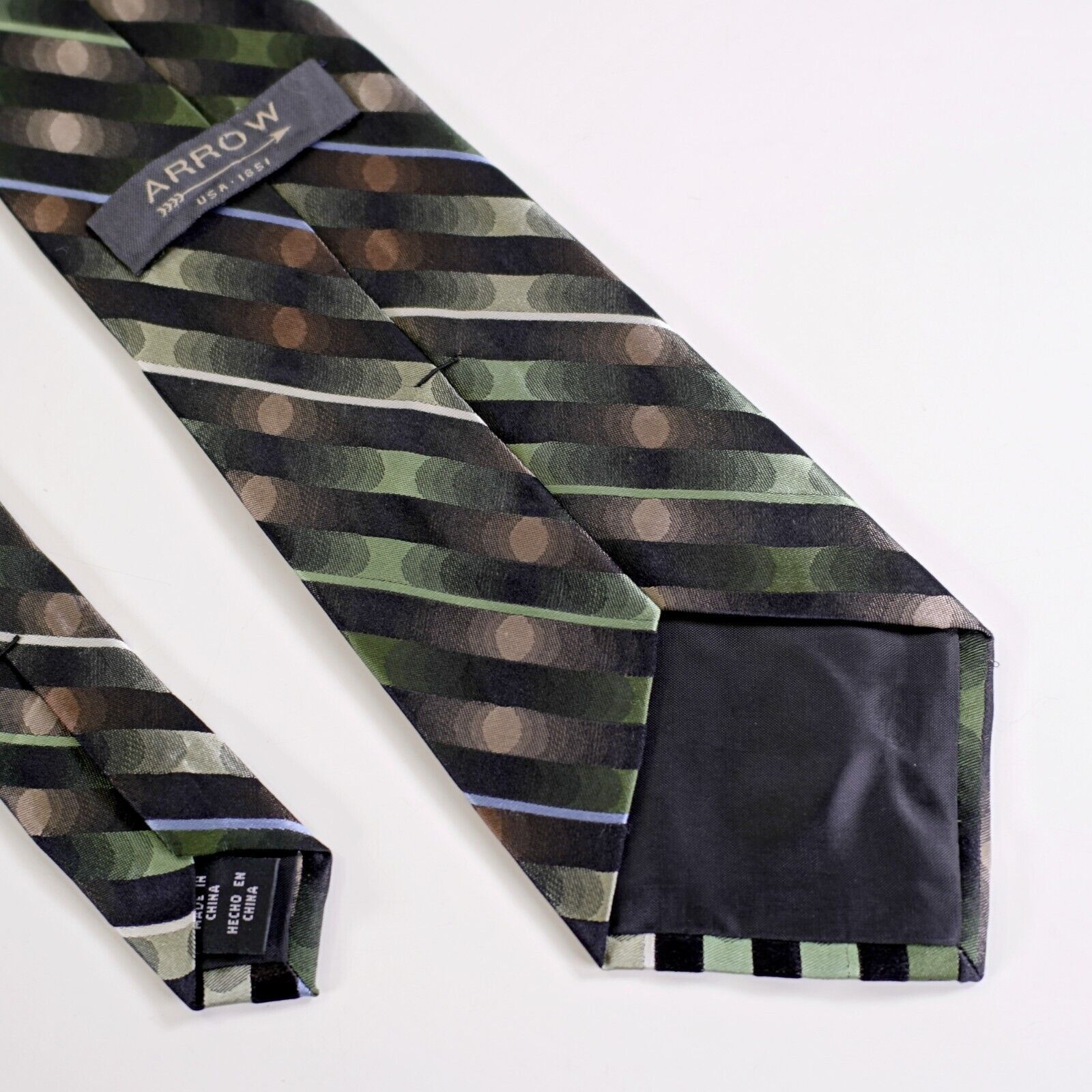 Arrow Arrow Green Brown Striped Woven Silk Tie Size ONE SIZE - 6 Thumbnail