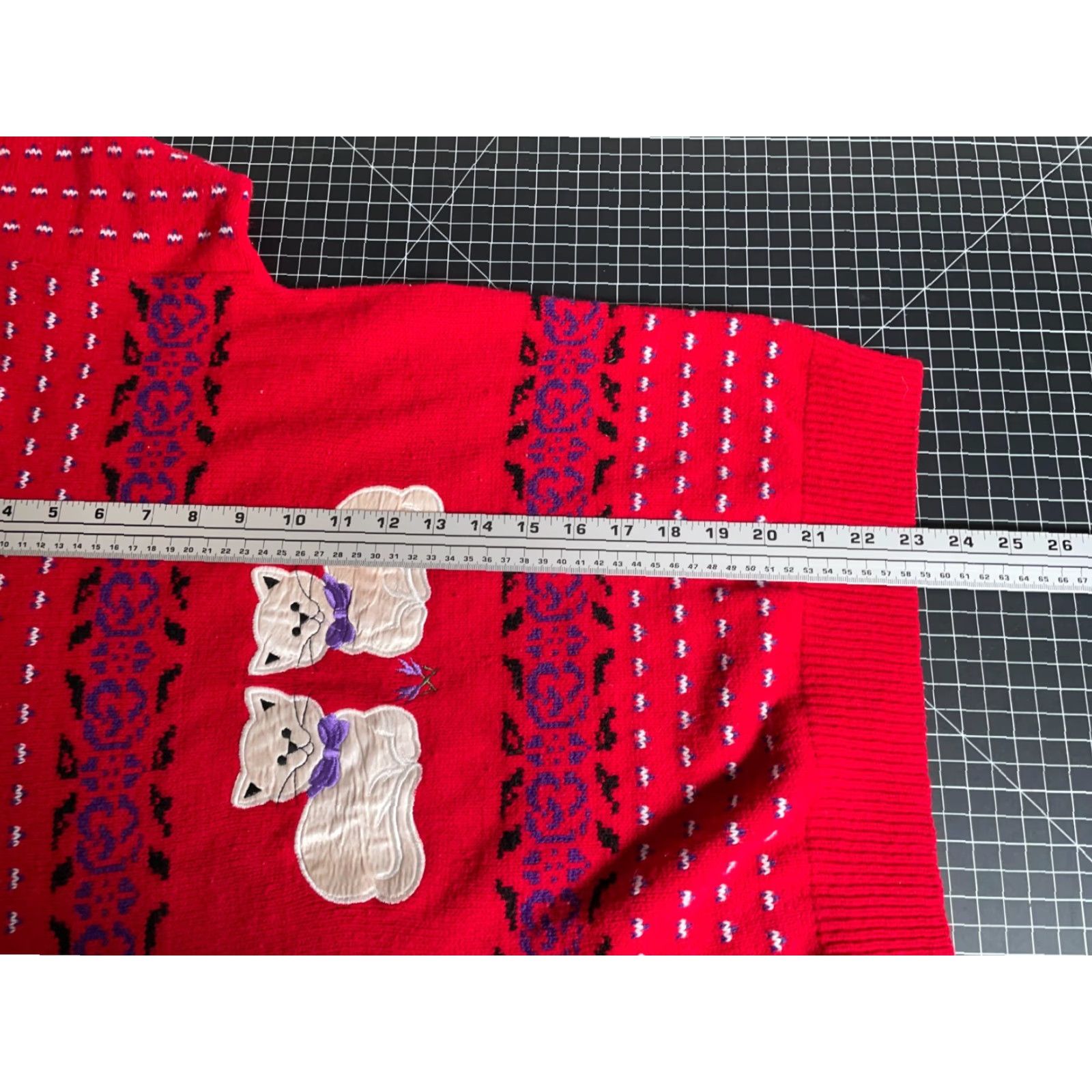 Vintage VINTAGE Jennifer Adams 80s Cat Sweater Women's Medium Red Chunky-Knit Pullover Novelty Kittens Geometric USA Size M / US 6-8 / IT 42-44 - 6 Thumbnail