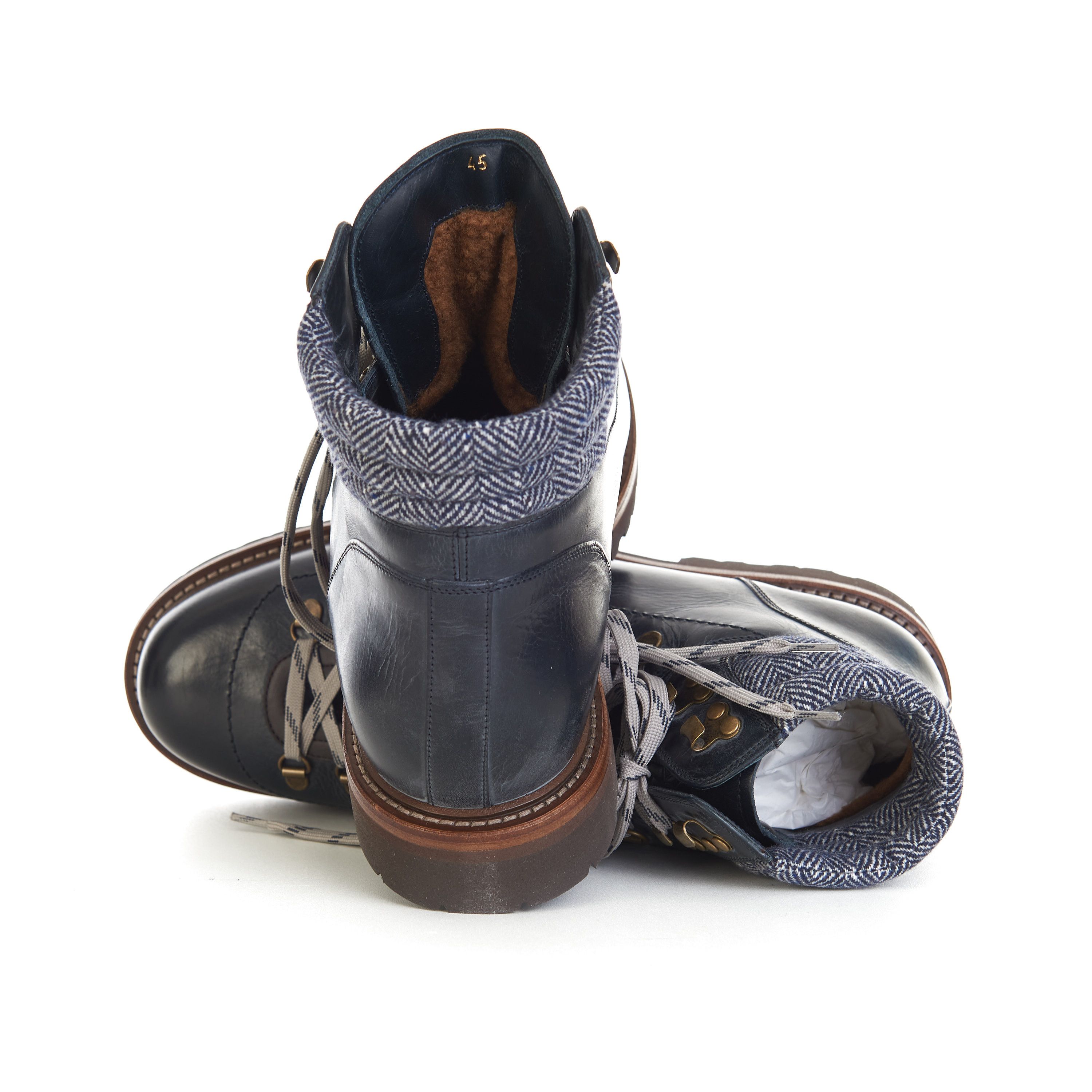 Brunello Cucinelli Mountain Boots In Blue Leather With Shearling Lining Size US 12 / EU 45 - 12 Thumbnail