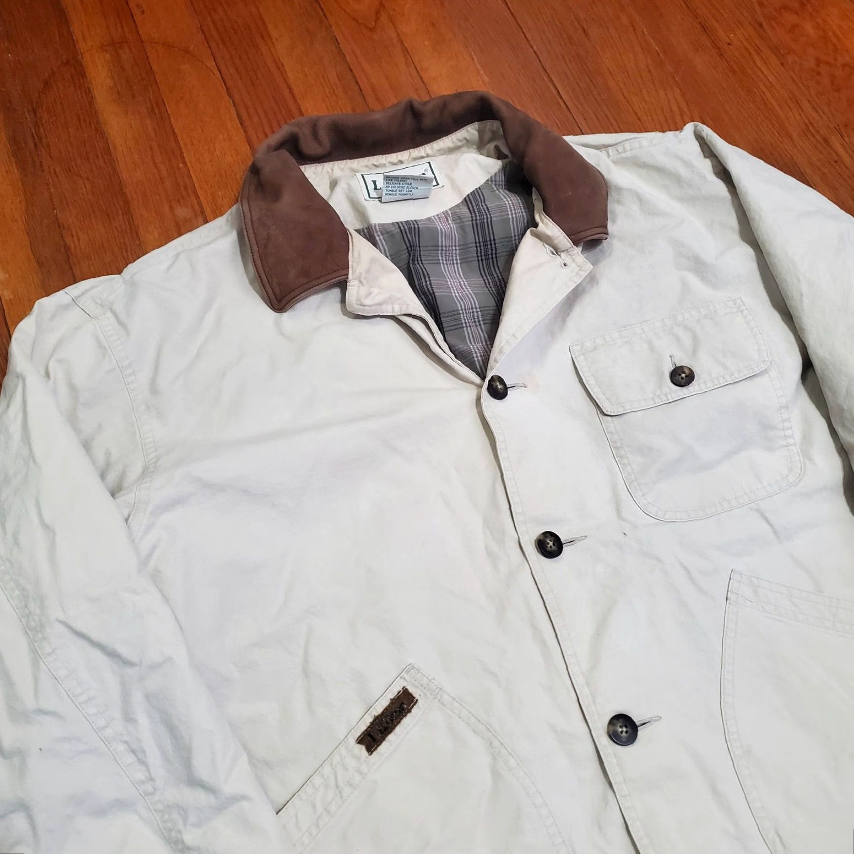 Vintage LL Bean Coat Mens XL Beige Canvas Field Jacket Leather Collar Lined Workwear Size US XL / EU 56 / 4 - 5 Thumbnail