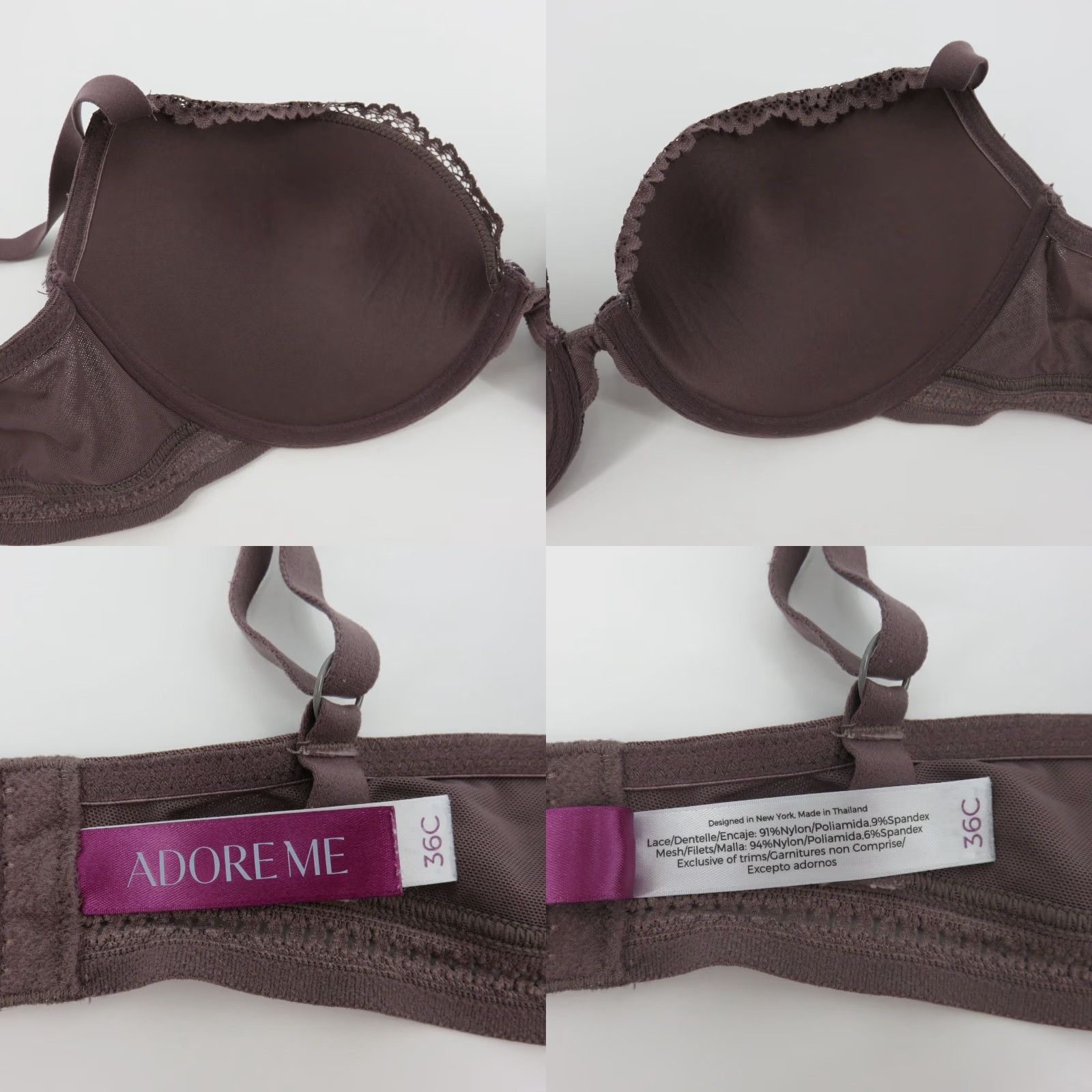 Vintage Adore Me Bra 36C Purple Push Up Underwire Padded Lace Size ONE SIZE - 8 Thumbnail