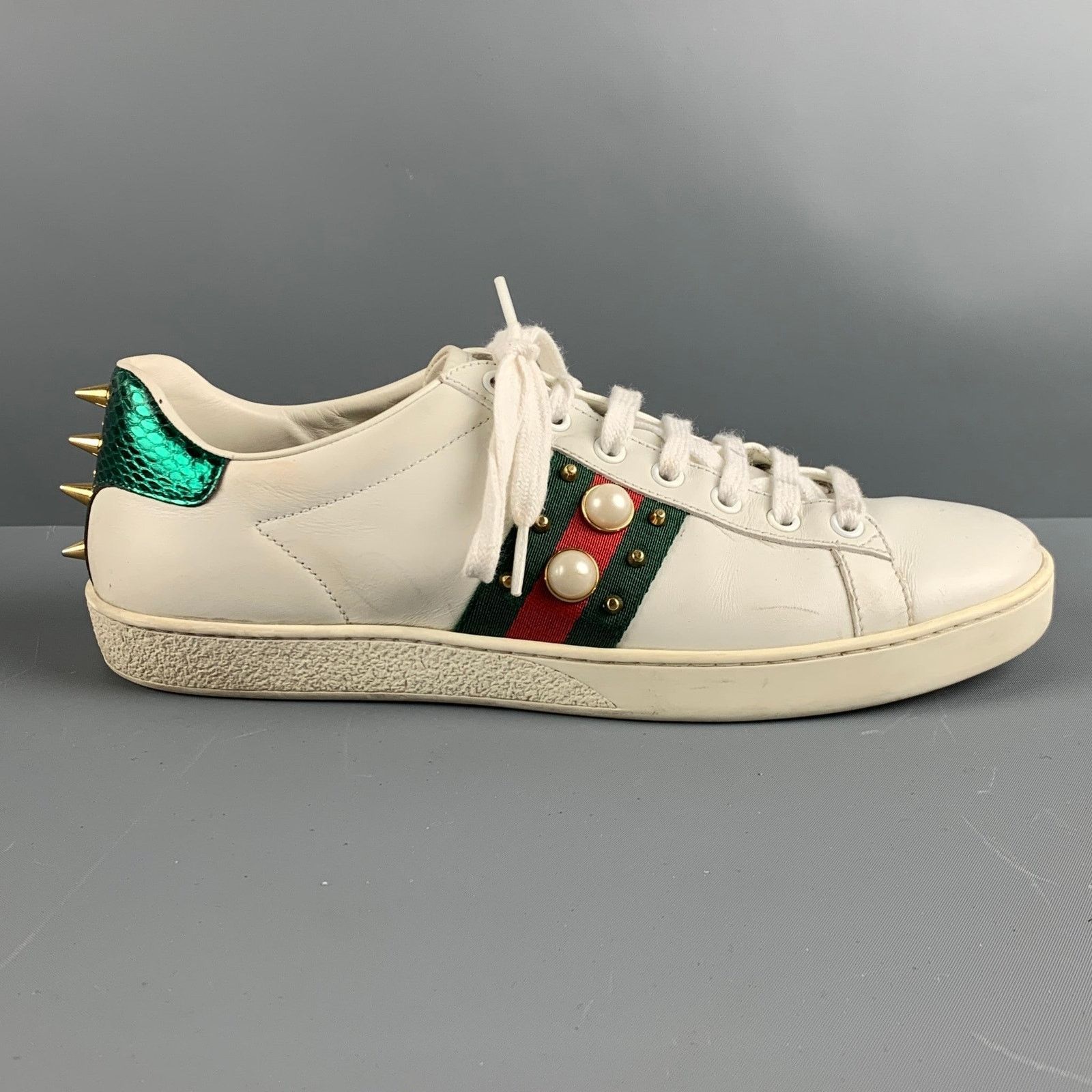Gucci GUCCI 10 White Green & Red Leather Ribbon Low Top Sneakers Size US 10 / IT 40 - 2 Thumbnail