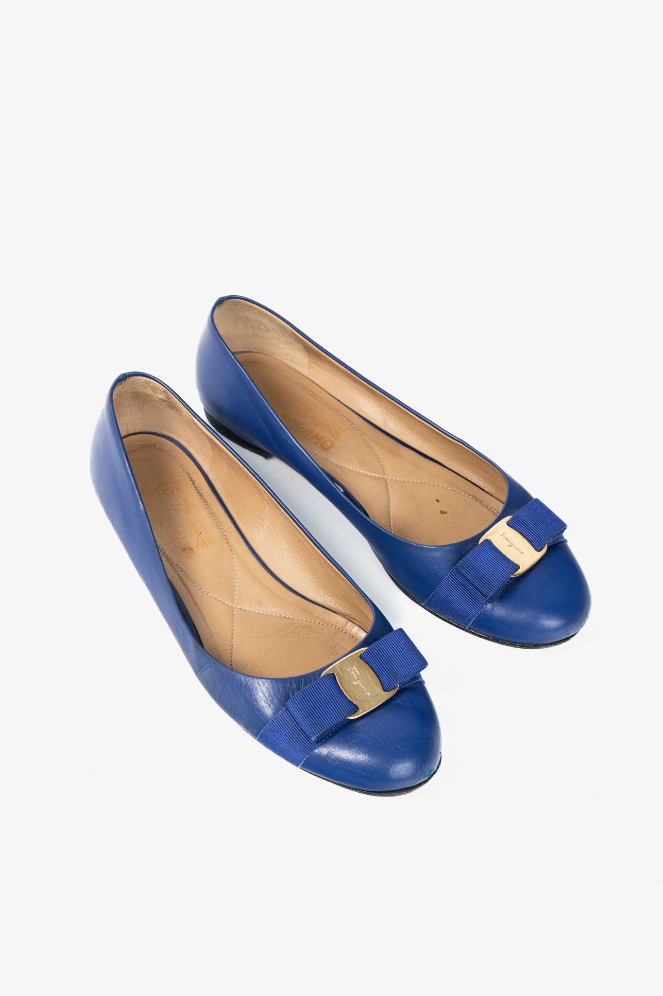 Salvatore Ferragamo Salvatore Ferragamo Varina Blue Leather Bow Ballet Flats Size US 9.5 / IT 39.5 - 1 Thumbnail