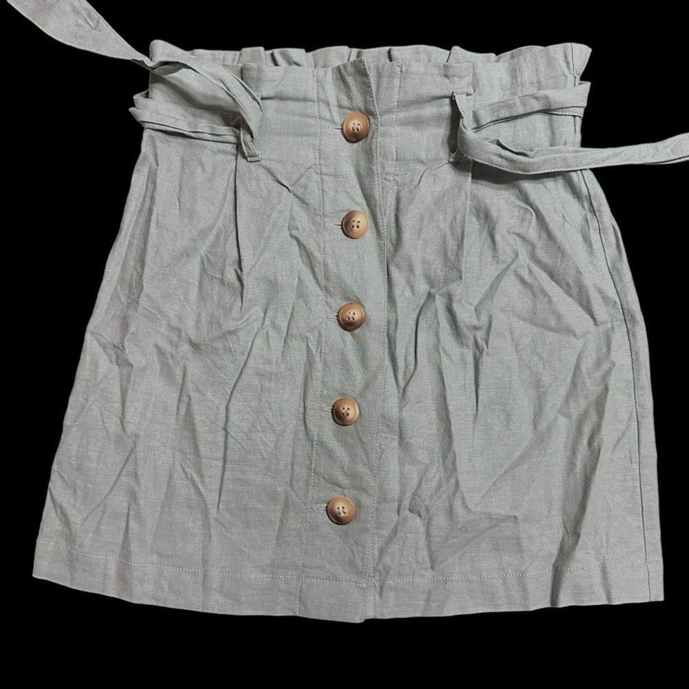 Topshop Topshop Pale Mint Green Linen Paper Bag Button up Mini Skirt Size 26" / US 2 / IT 38 - 4 Thumbnail