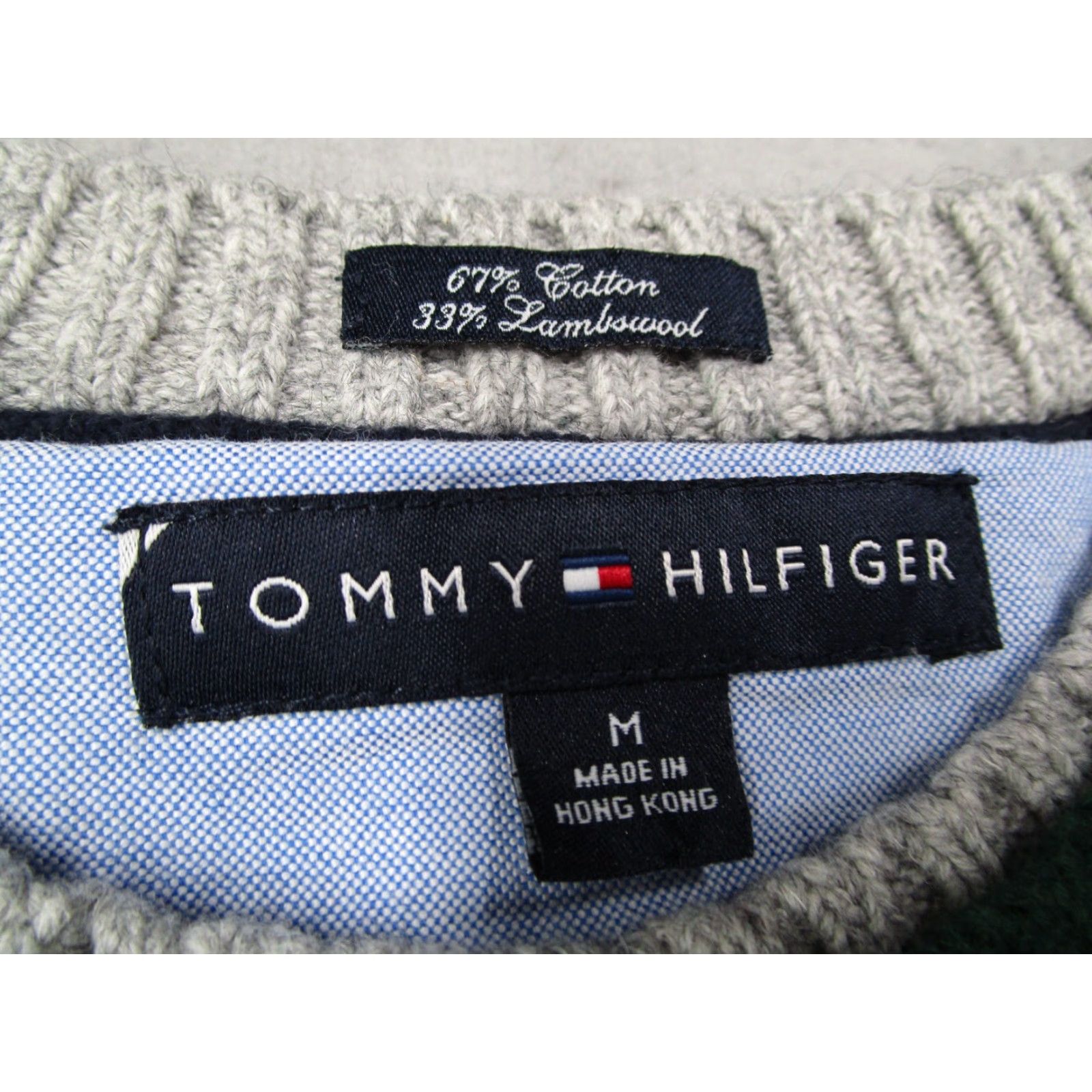 Tommy Hilfiger VINTAGE Tommy Hilfiger Sweater Mens Medium Green Striped Lambswool Pullover Crew Neck 90s Mens Size US M / EU 48-50 / 2 - 3 Thumbnail
