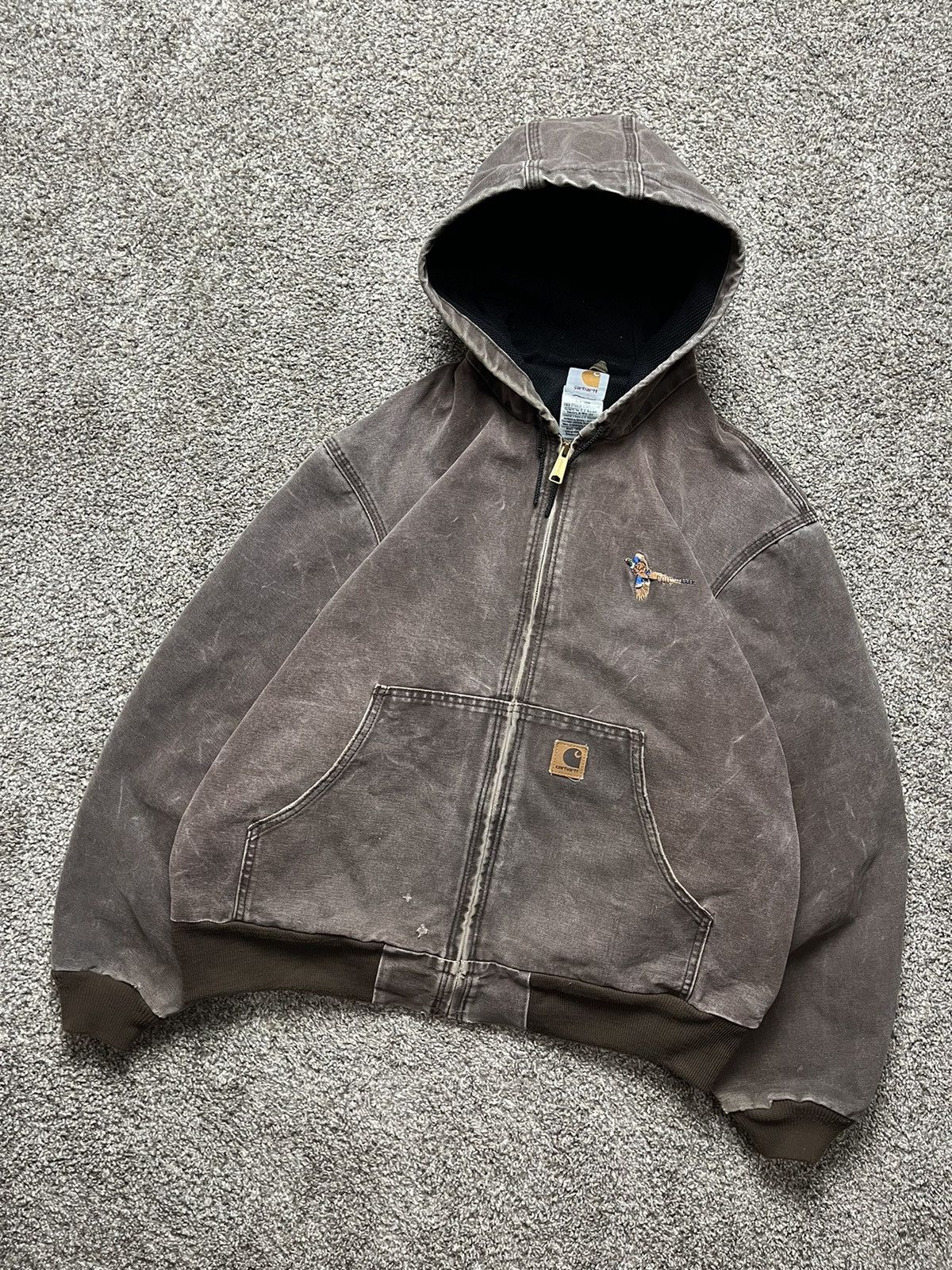 Pre-owned Carhartt X Vintage Carhartt Sunfaded Brown Hooded Jacket Large 24x27