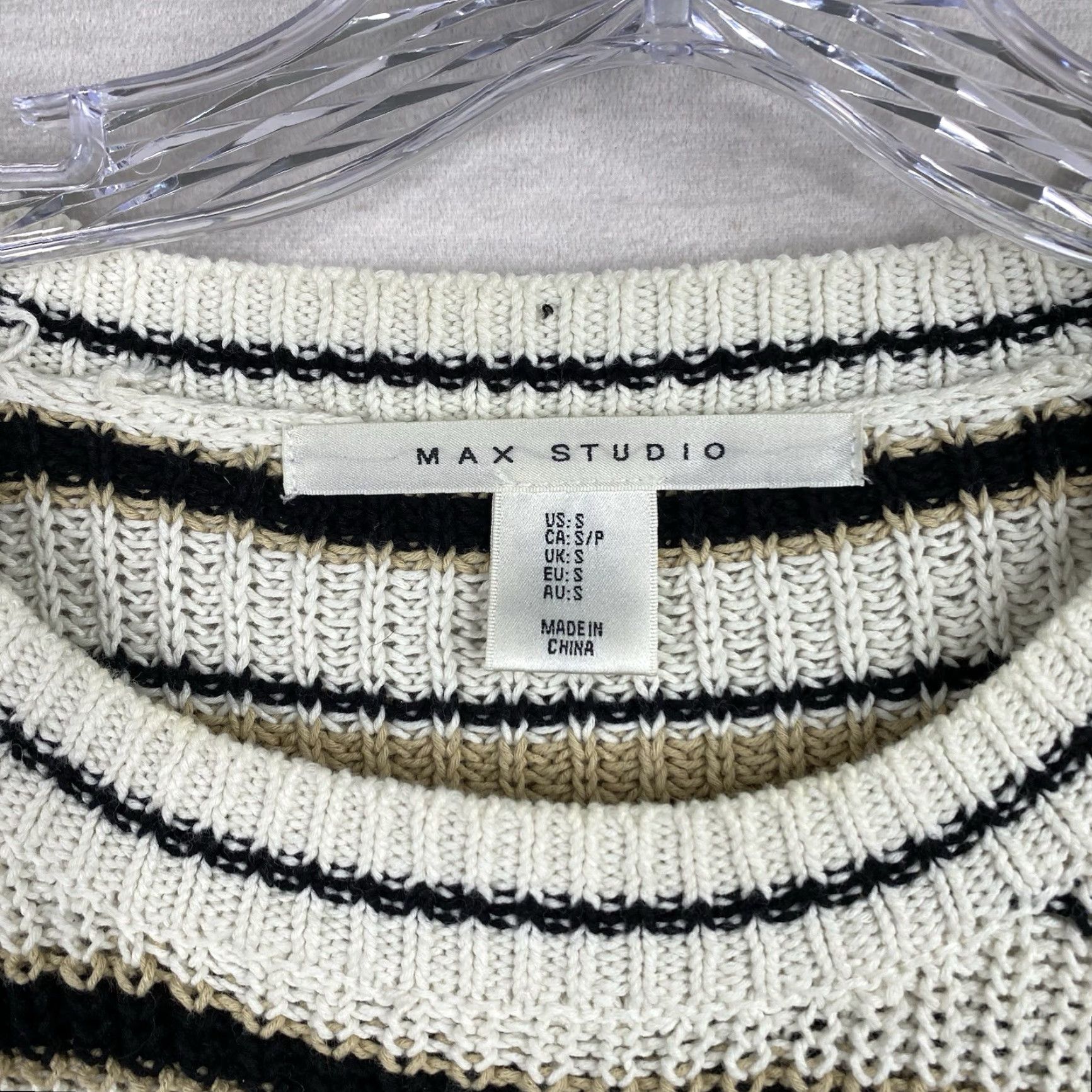 Vintage Max Studio Sweater Womens S Cable-Knit Dolman Sleeve Roll Neck Stripe Pullover Brown Cream Size S / US 4 / IT 40 - 2 Thumbnail