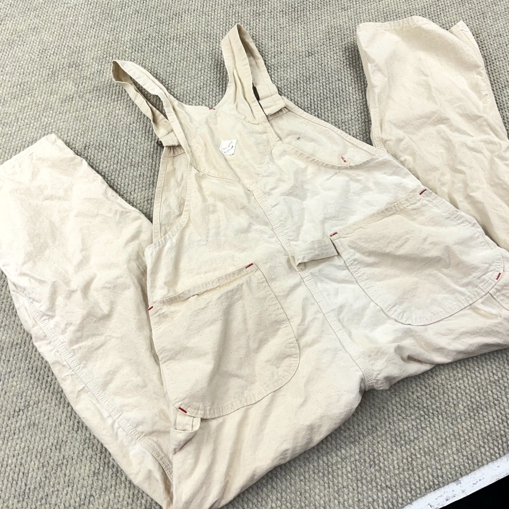 Vintage VINTAGE Big Mac Workwear Overalls Men 38x28 Cotton 1970s Beige White Sanforized Size US 38 / EU 54 - 3 Thumbnail